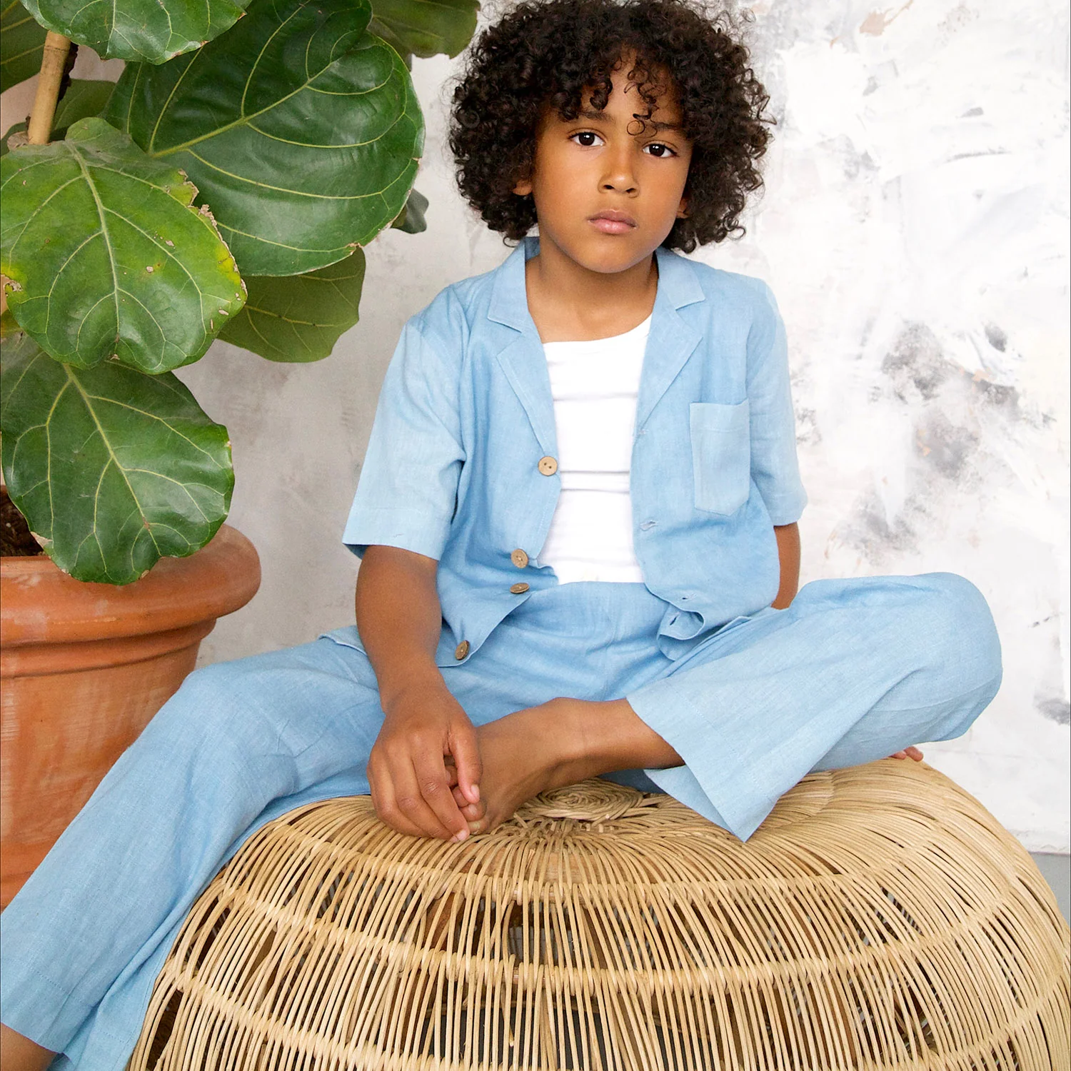 Kids Cotton Remi Trousers - Light Indigo - Image 3