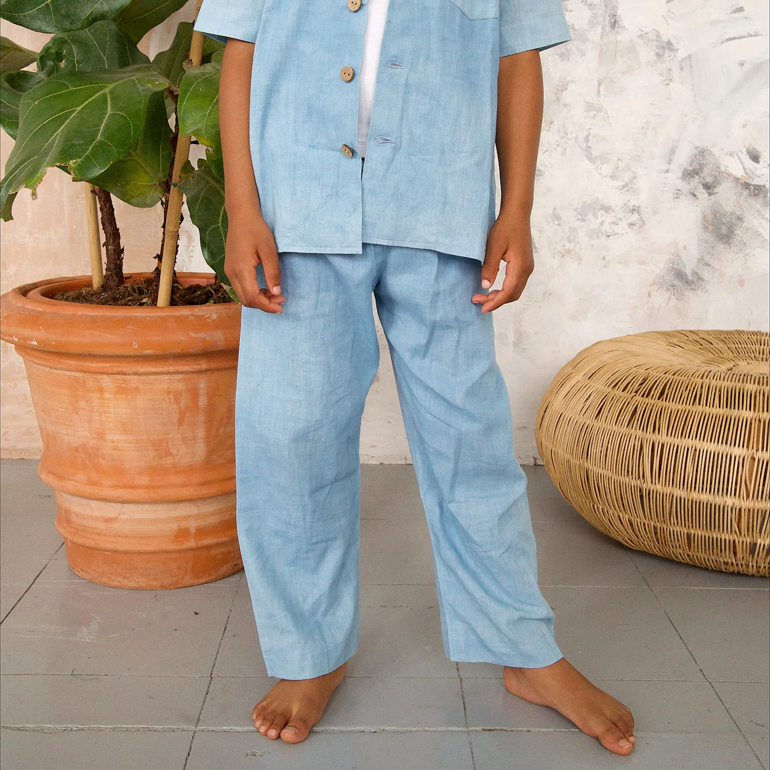 Kids Cotton Remi Trousers - Light Indigo - Image 4