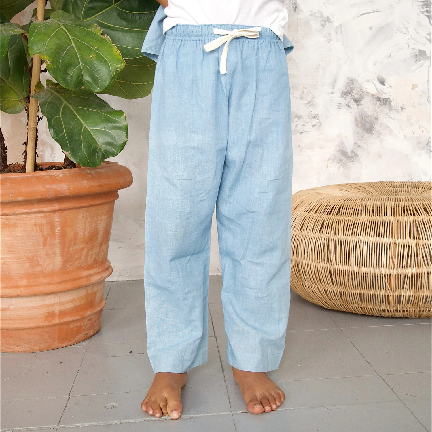 Kids Cotton Remi Trousers - Light Indigo - Image 5