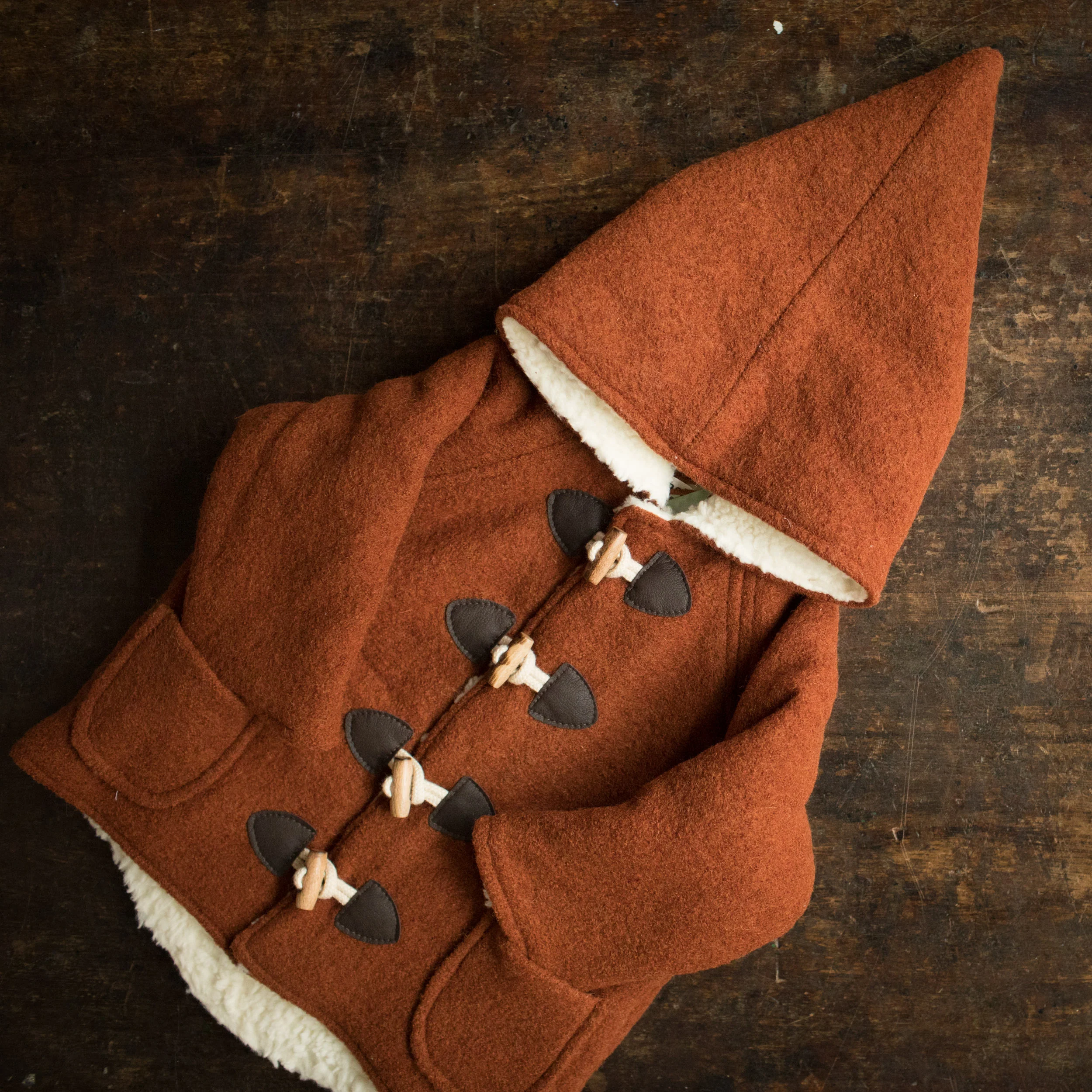 Baby & Kids Wool/Cotton Sherpa Pixie Hooded Coat - Terracotta - Image 3