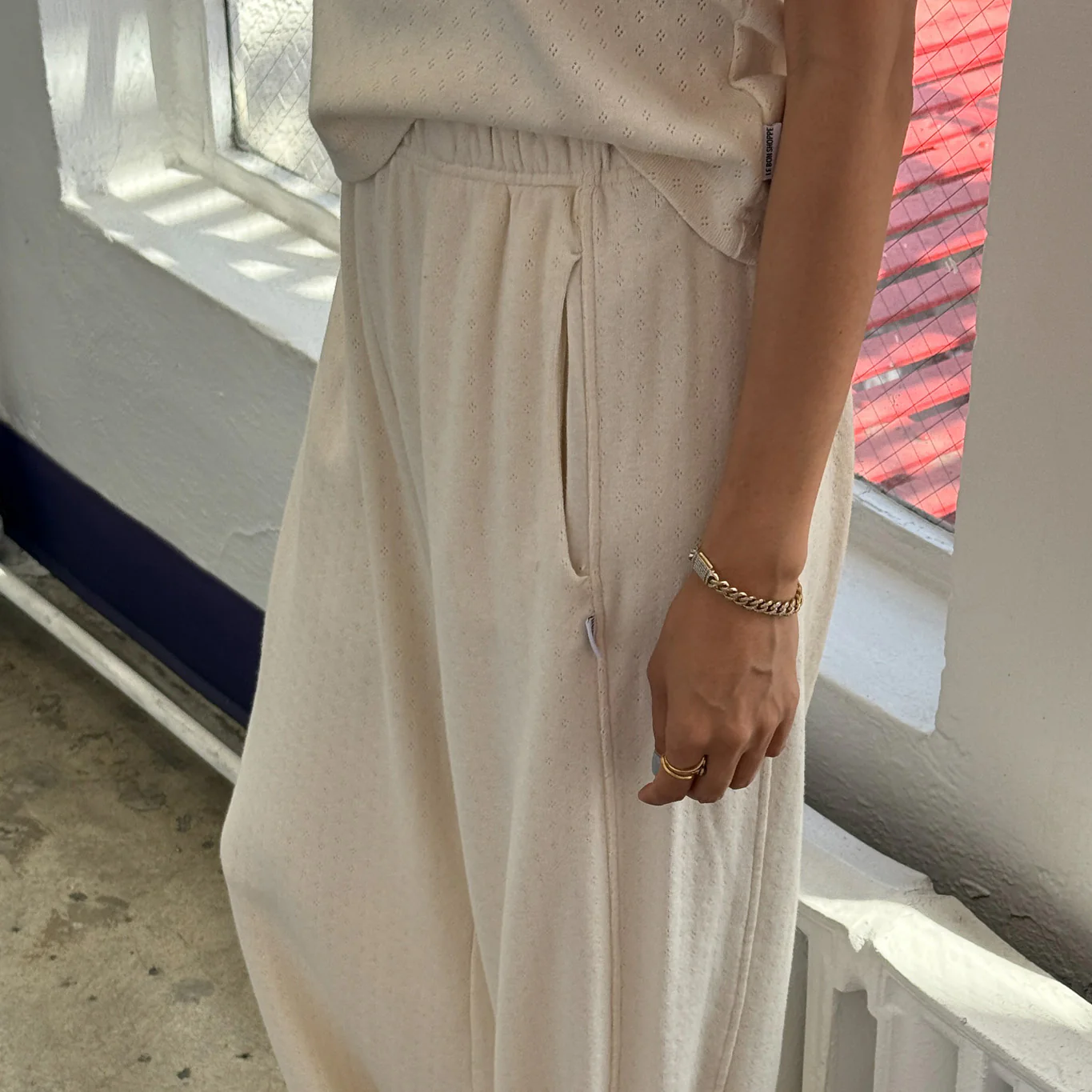 Women's Cotton Pointelle Balloon Pants - Naturel