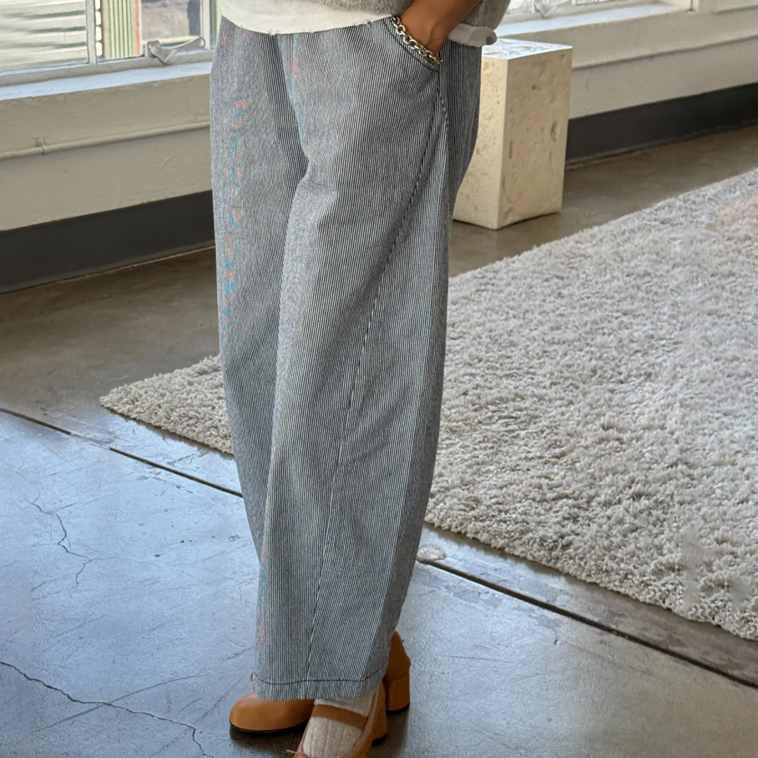 Women's Cotton Arc Pants - Blue Stripe - Image 5