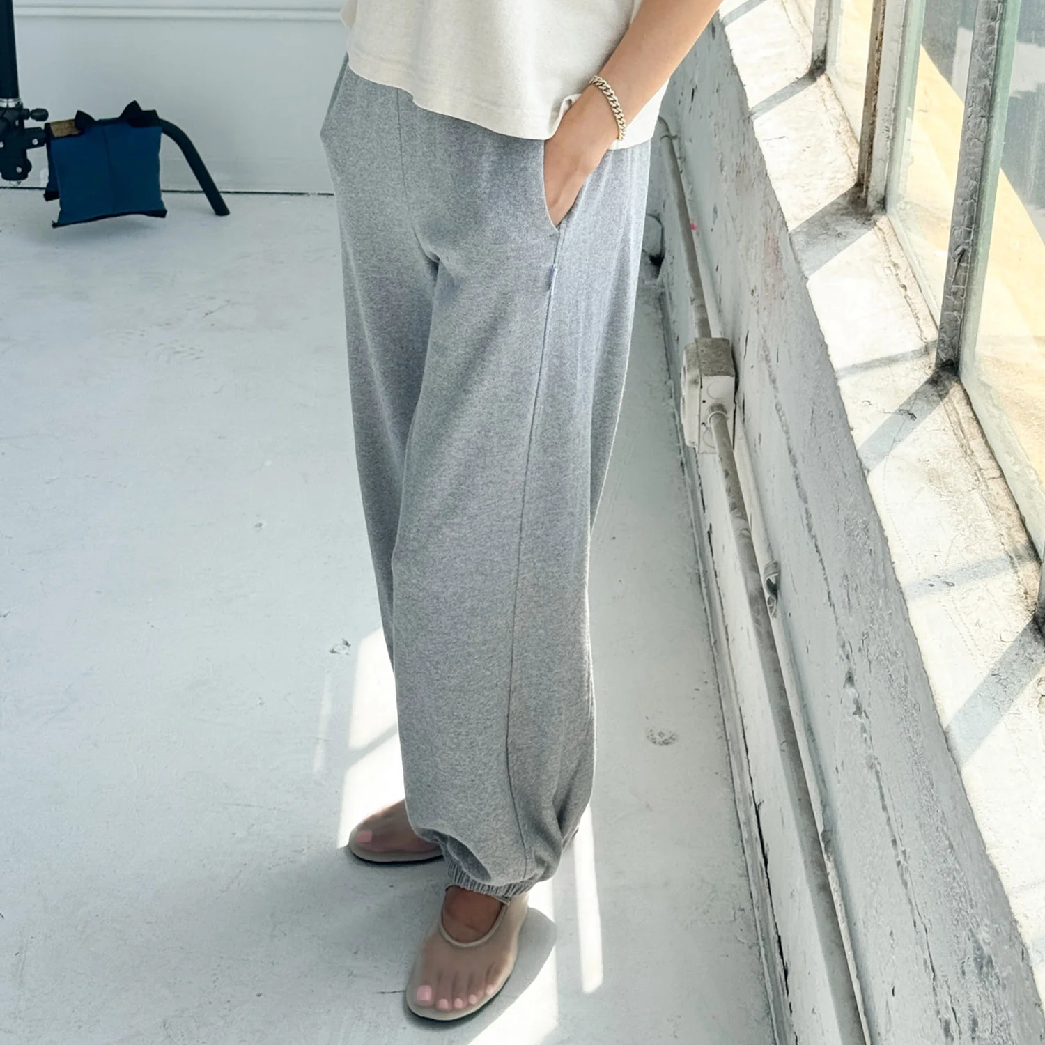 Women's Cotton Balloon Pants - Heather Grey - Image 3