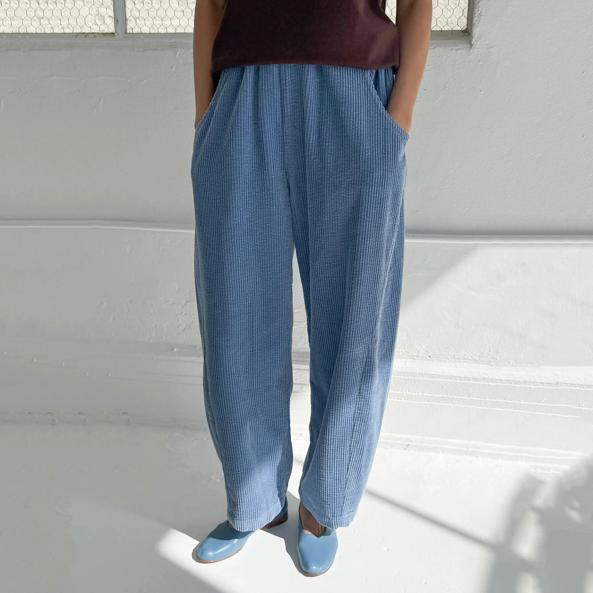 Women's Cotton Corduroy Arc Pants - Blue - Image 2