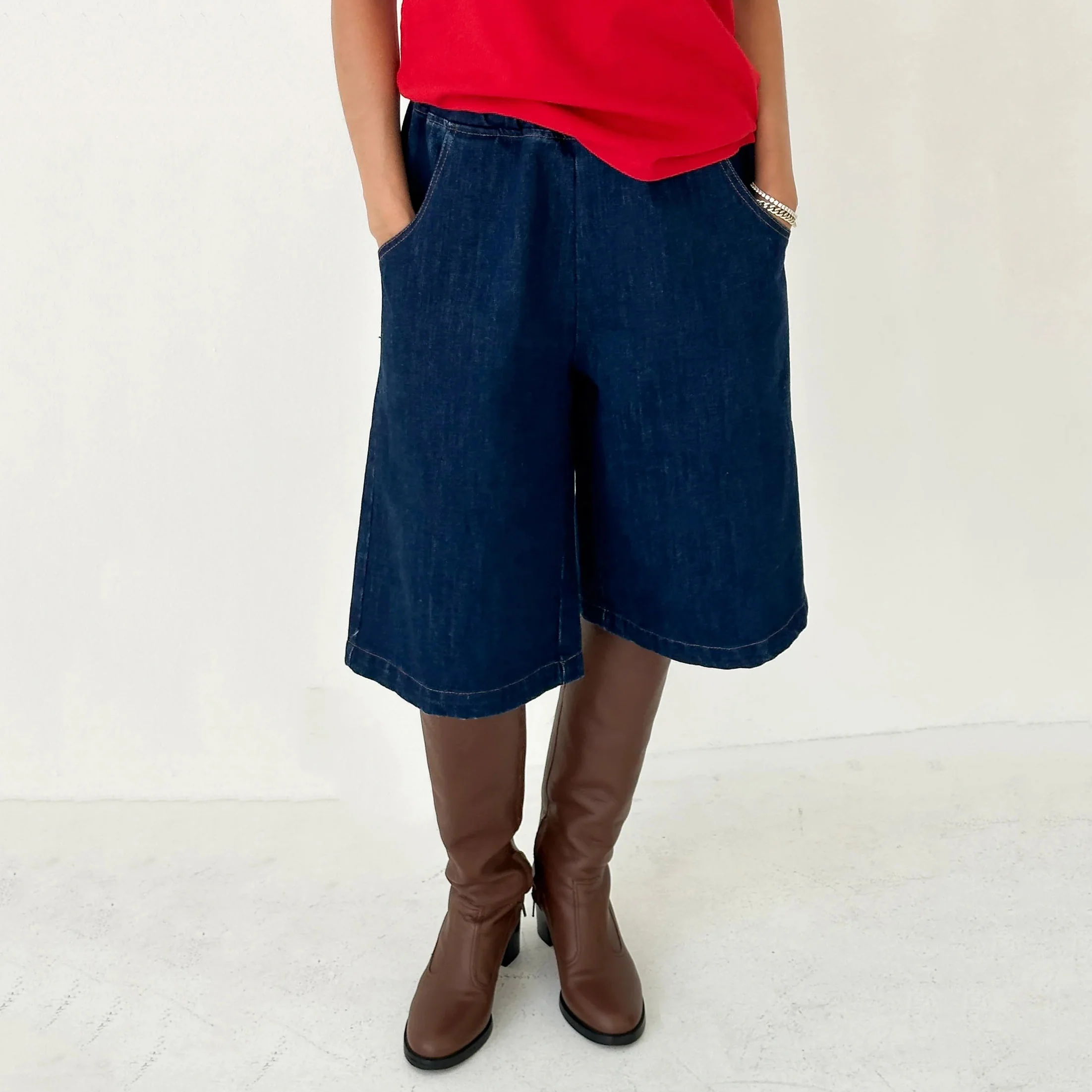Women's Cotton Liam Bermuda Shorts - Raw Denim - Image 2