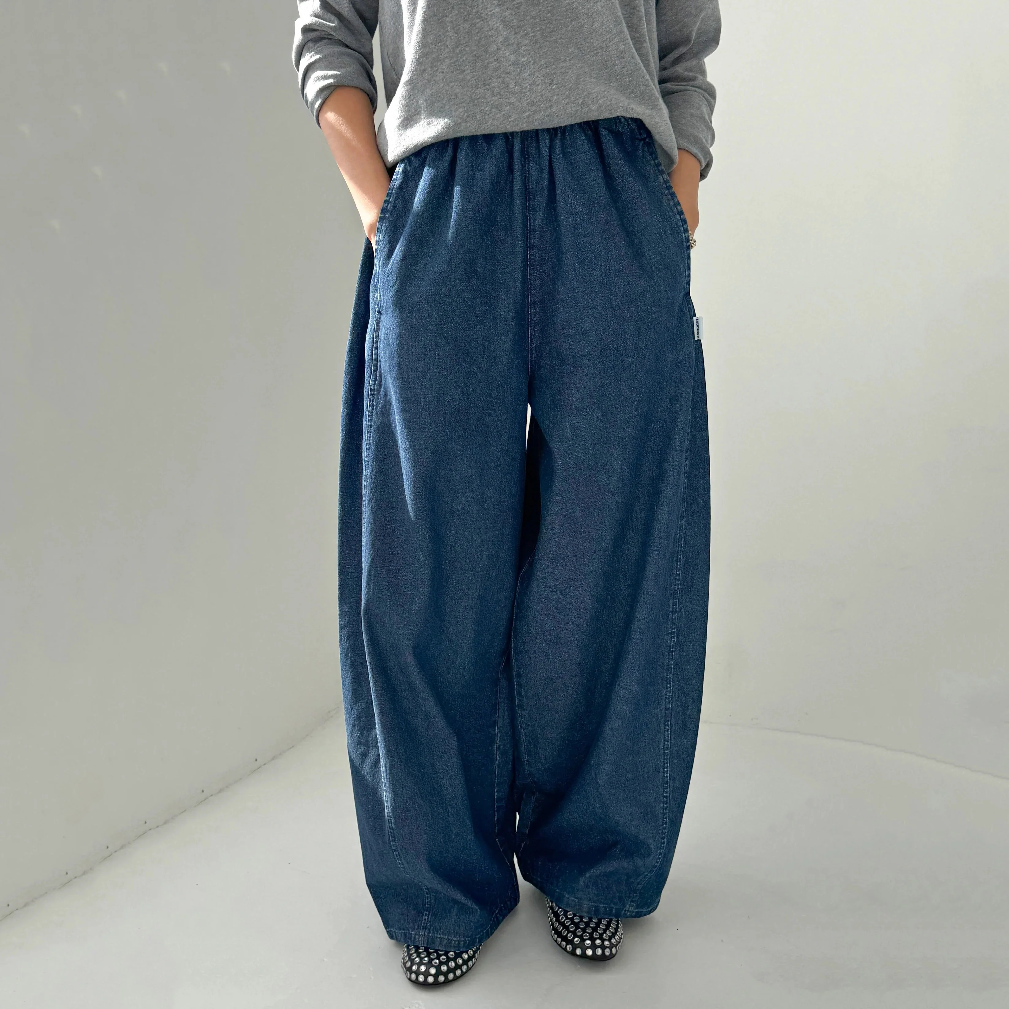 Women's Cotton Parachute Pants - Denim Blue - Image 2