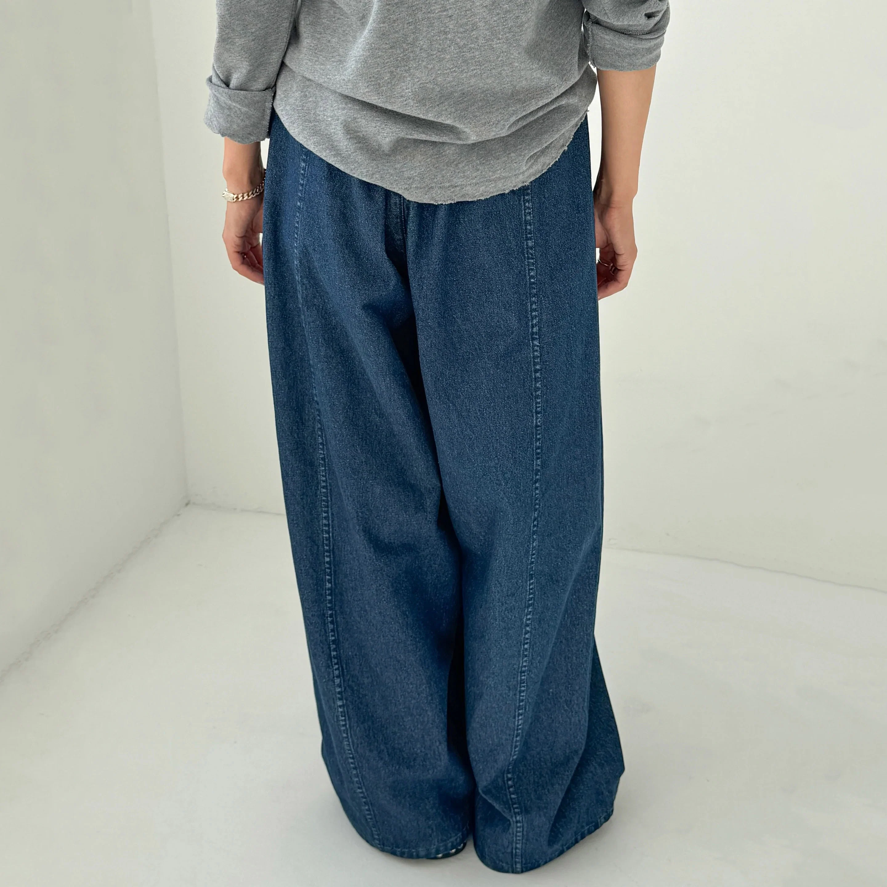 Women's Cotton Parachute Pants - Denim Blue - Image 4