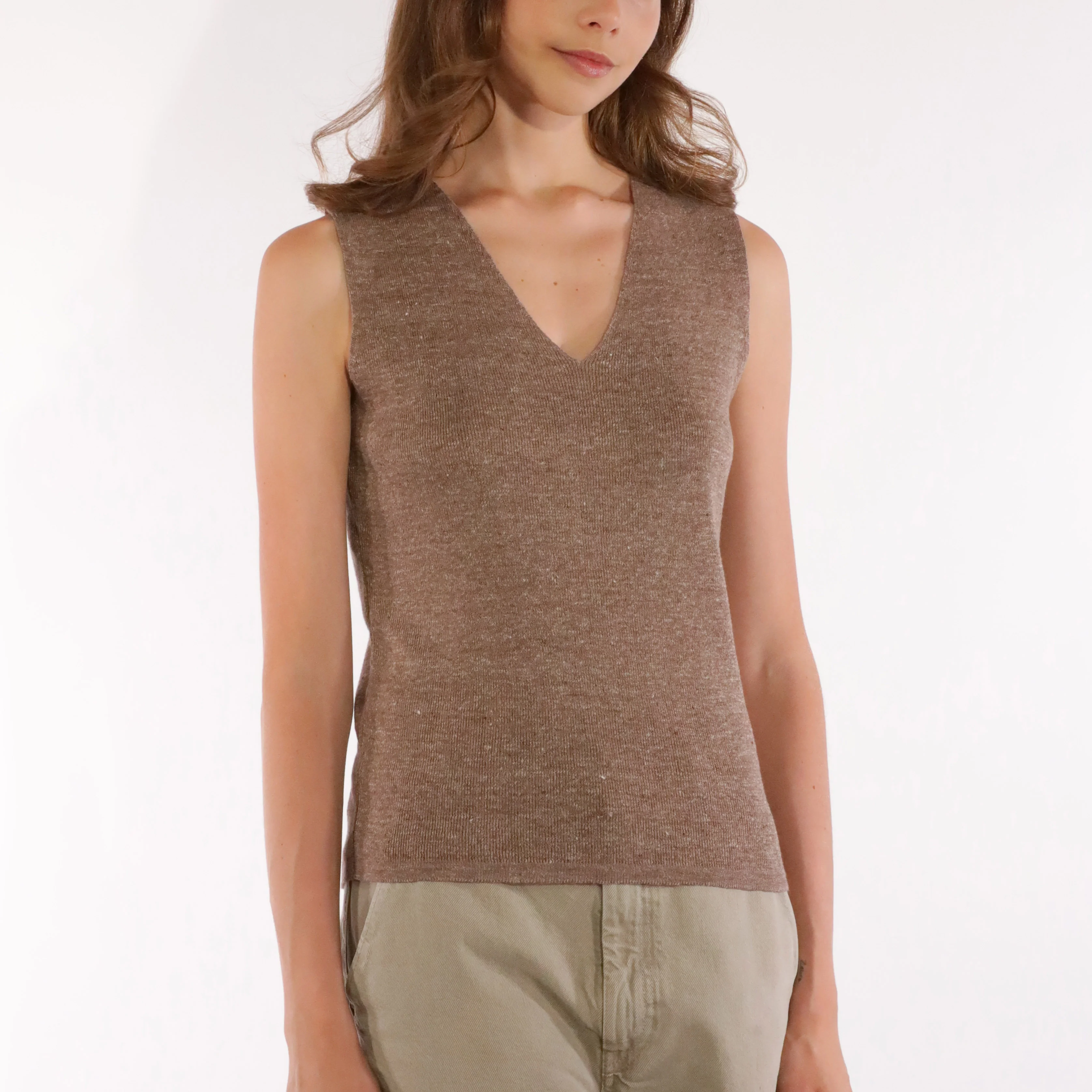 Women's Linen/Cotton Fiona Sleeveless Top - Brown - Image 2