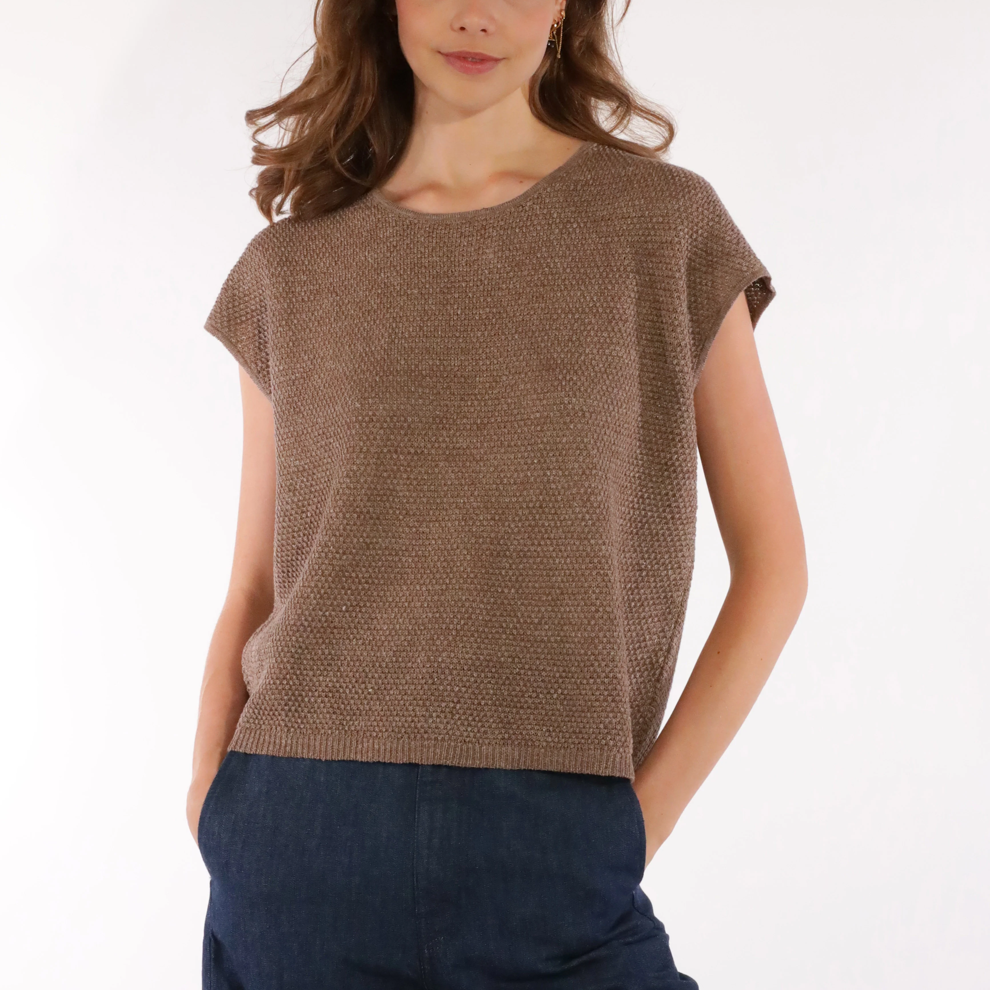 Women's Linen/Cotton Gladys Short Sleeve Top - Brown