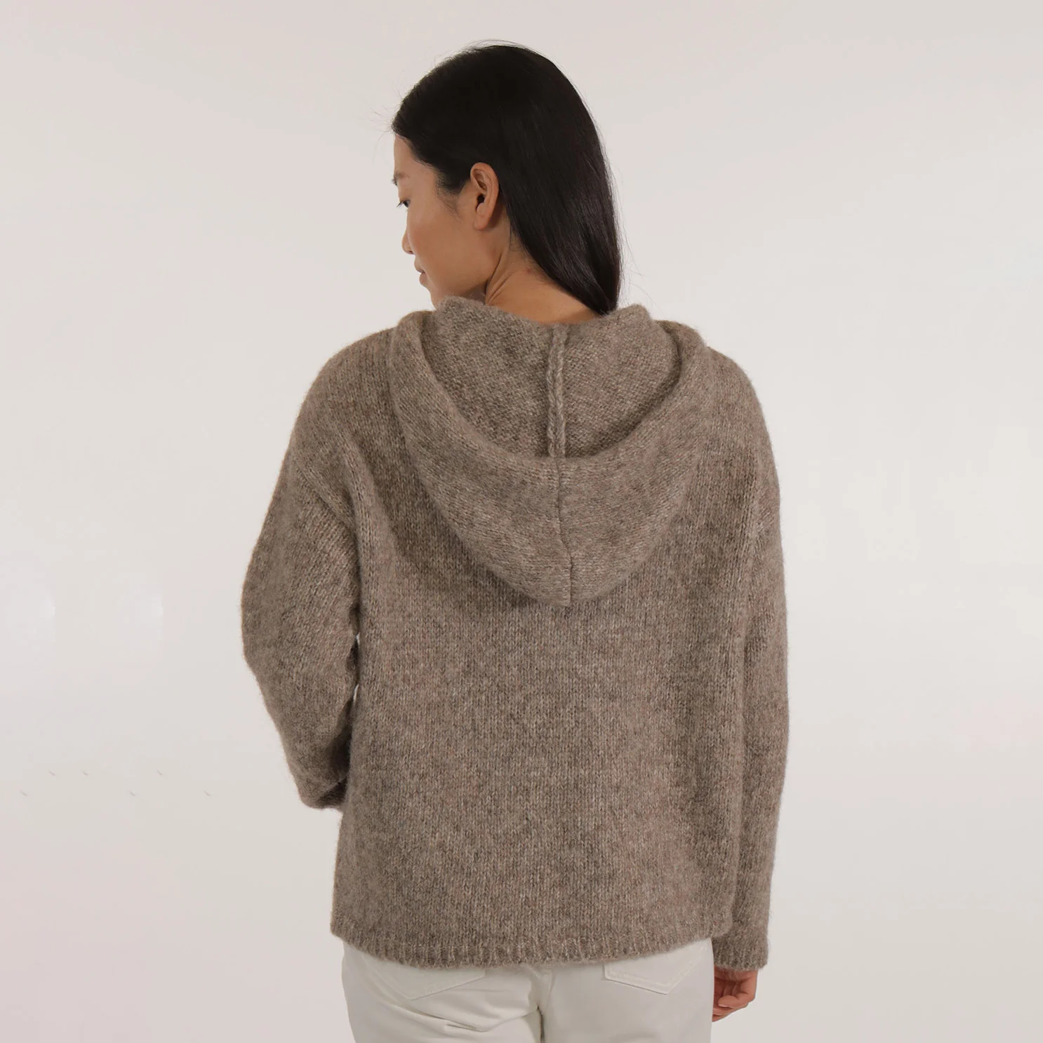 Women's Alpaca/Cotton Diamant Hooded Cardigan - Grege Chine - Image 2