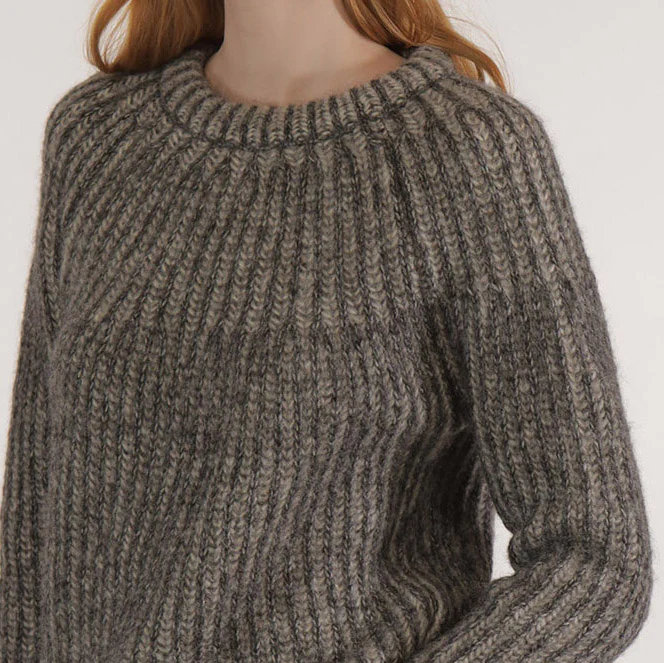 Women's Alpaca/Cotton Iris Rib Sweater - Grey/Anthracite - Image 2