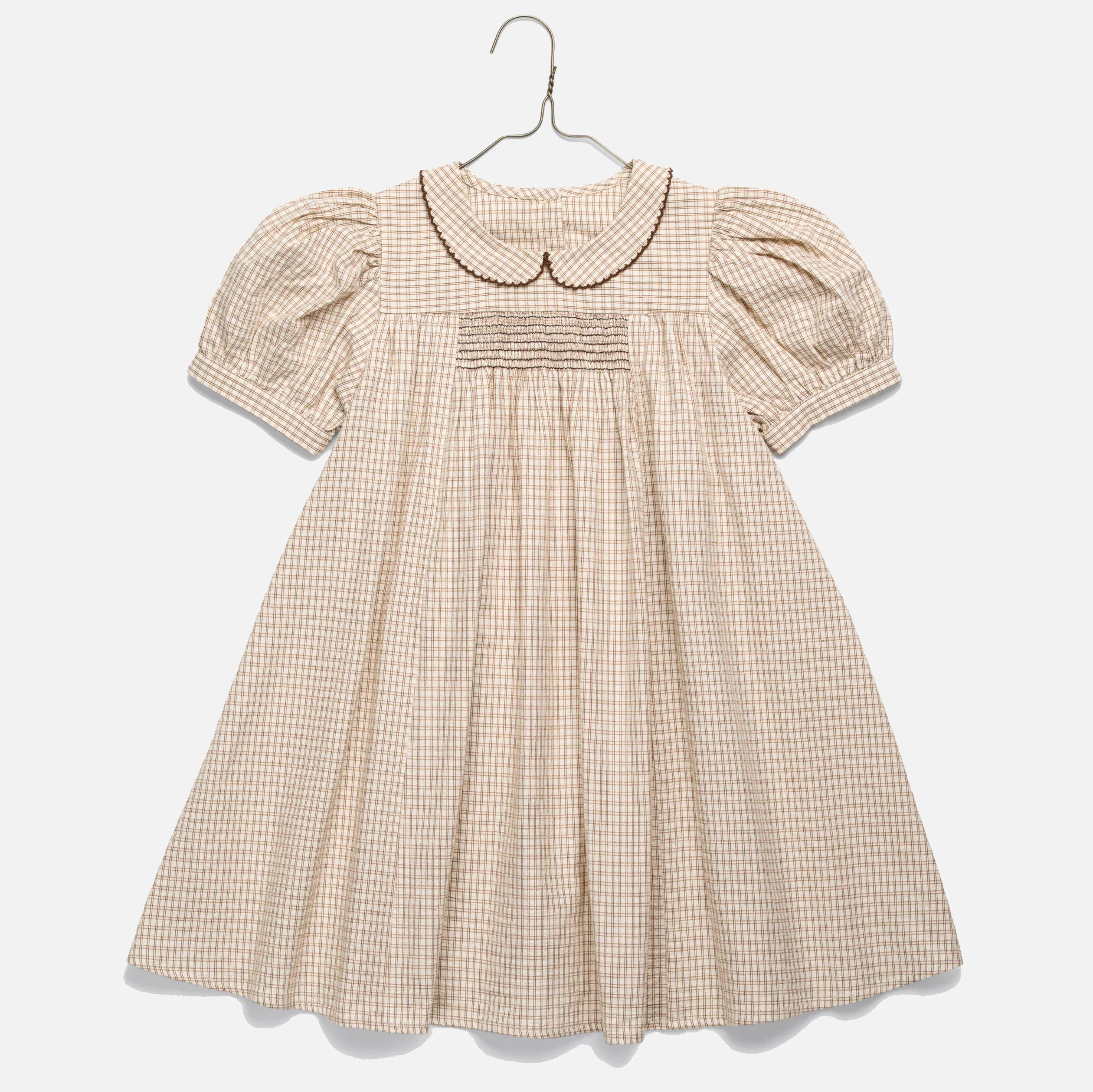 Kids Cotton Sally Dress - Straw Check - Image 2