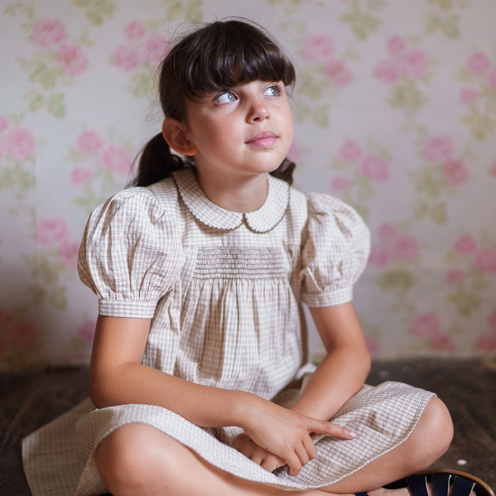 Kids Cotton Sally Dress - Straw Check - Image 4