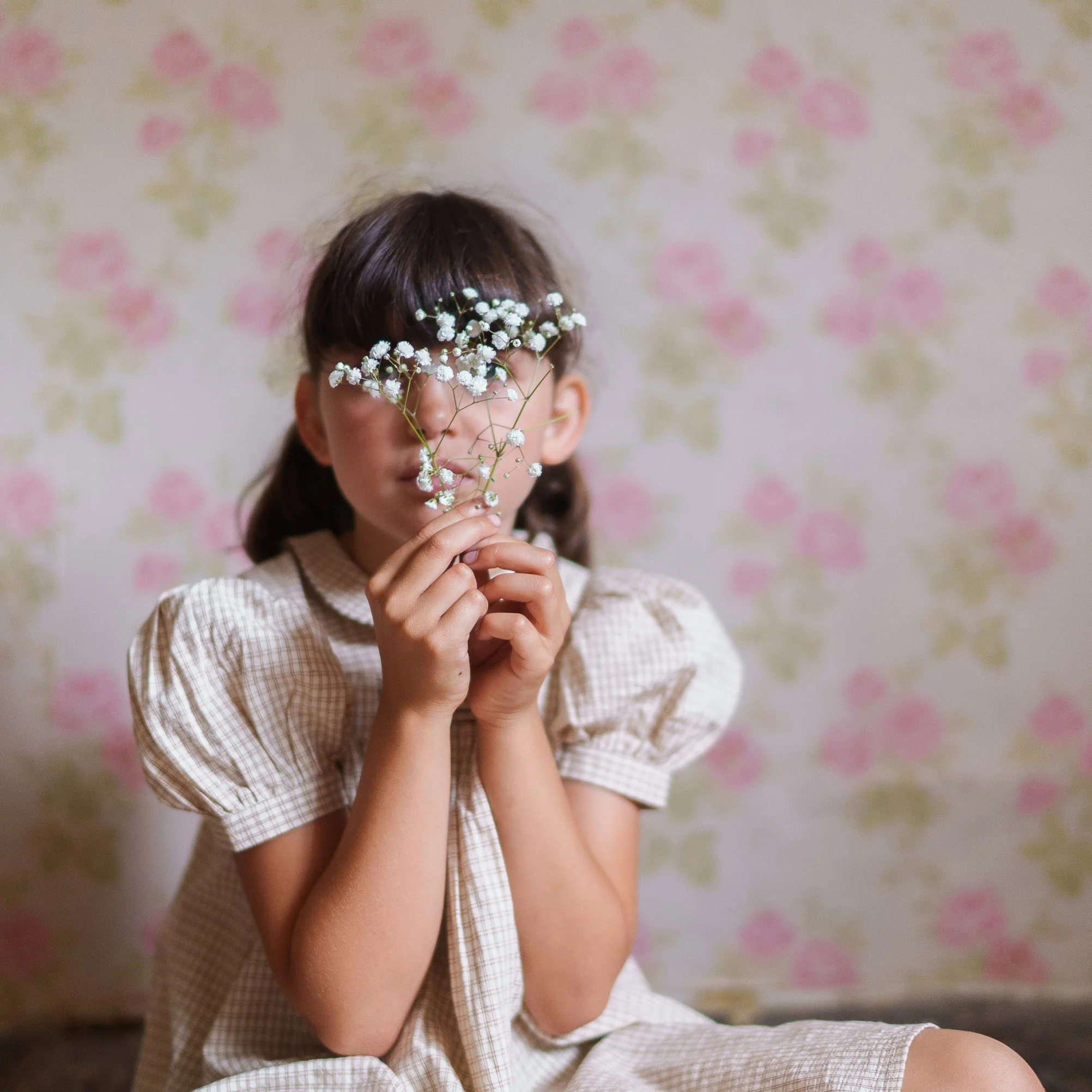 Kids Cotton Sally Dress - Straw Check - Image 5
