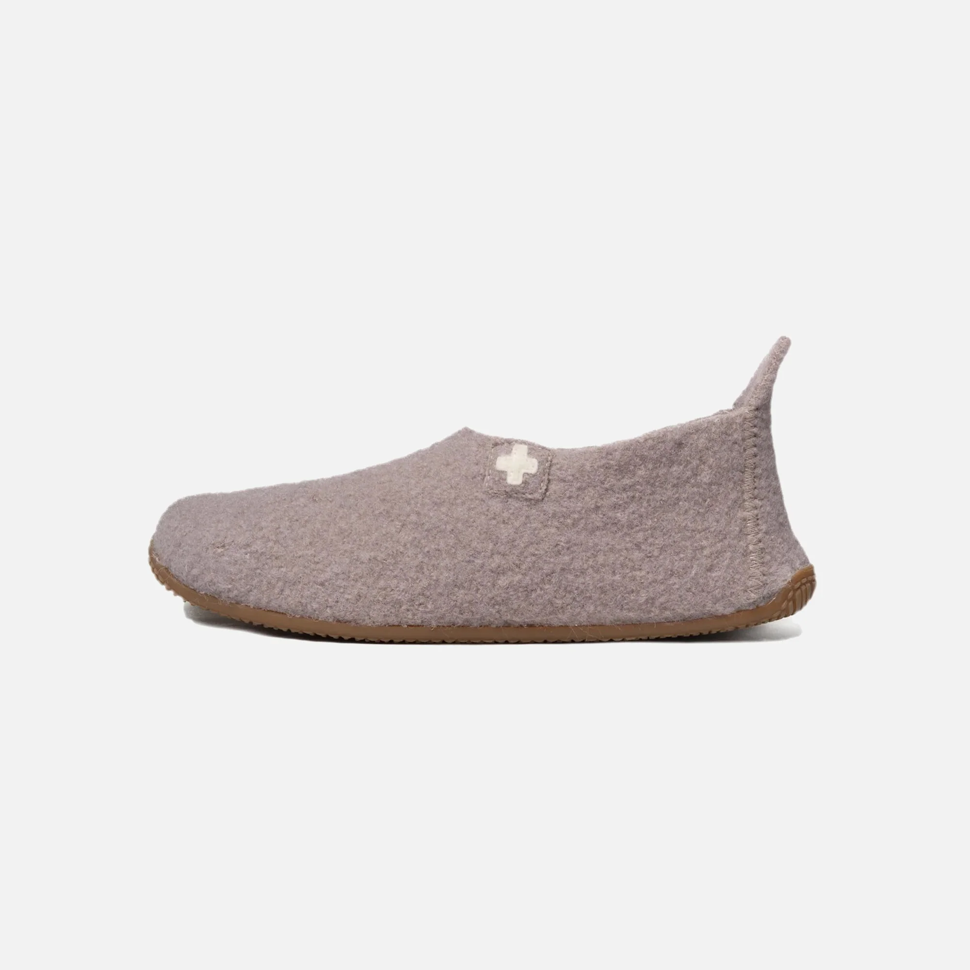 Adults Boiled Wool Swiss Cross Slipper Shoe - Clay