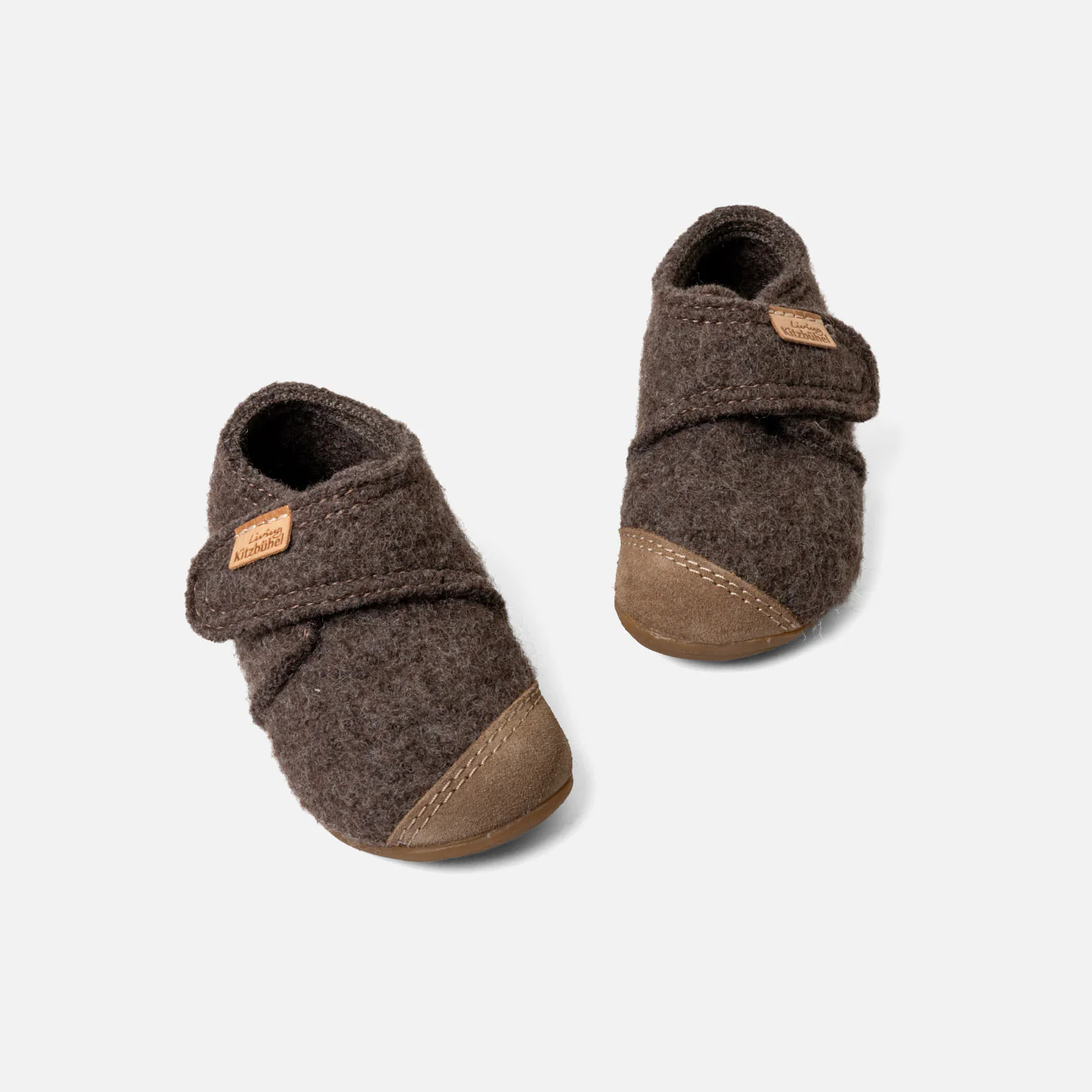 Toddlers Boiled Wool Toe Cap Slipper Shoe - Light Brown Melange - Image 2
