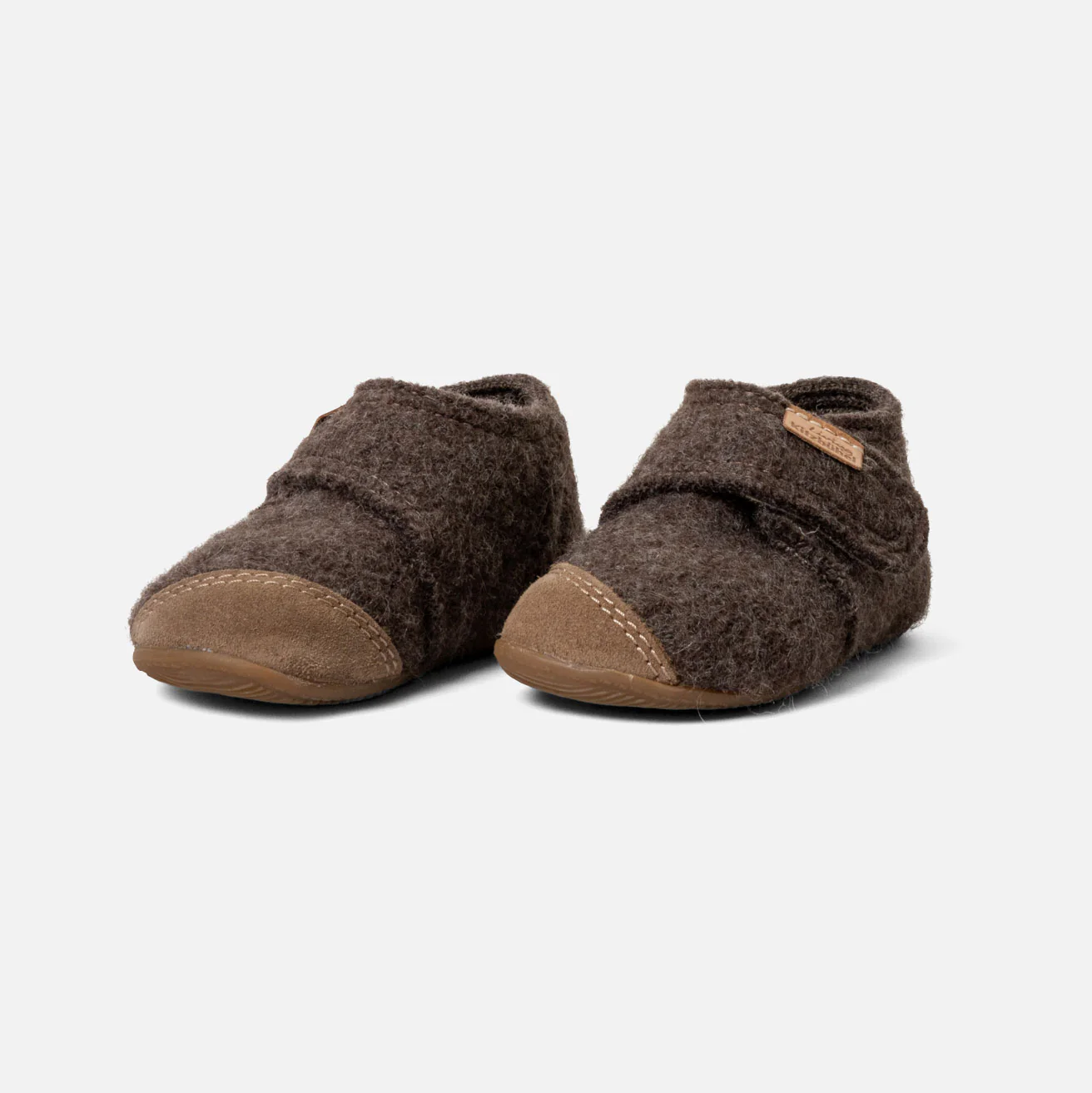 Toddlers Boiled Wool Toe Cap Slipper Shoe - Light Brown Melange - Image 5