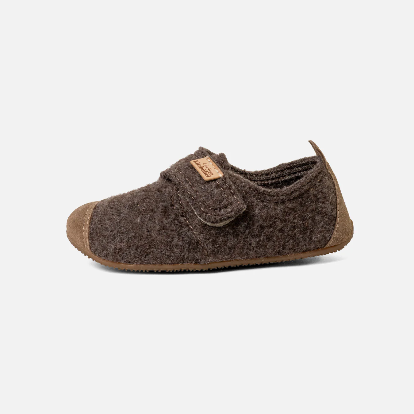 Kids Boiled Wool Toe Cap Slipper Shoe - Light Brown Melange - Image 2