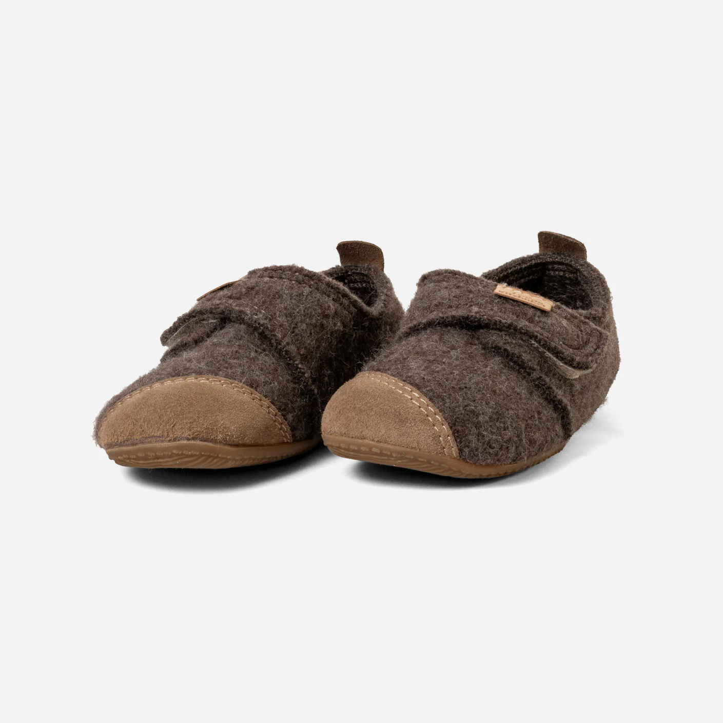 Kids Boiled Wool Toe Cap Slipper Shoe - Light Brown Melange - Image 3