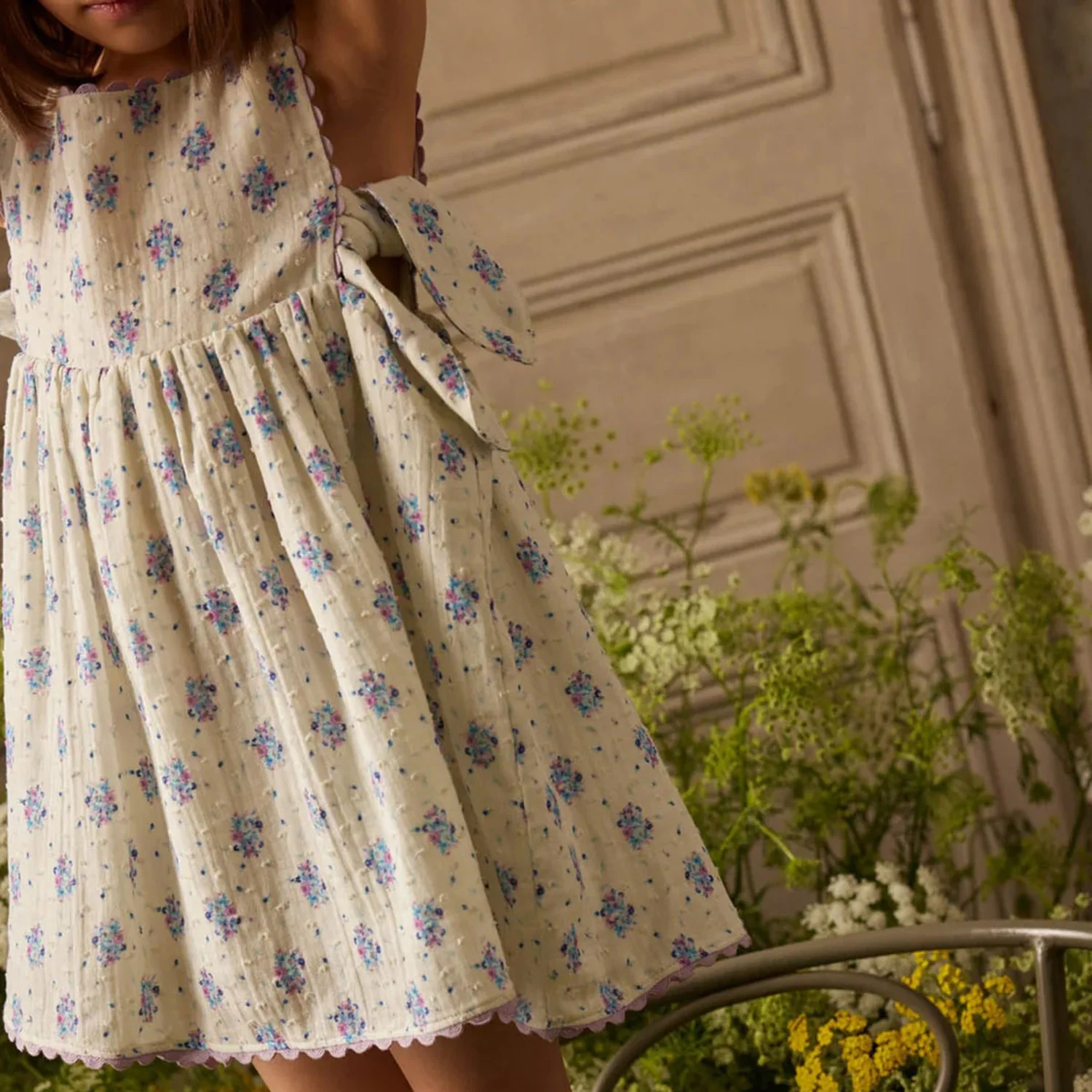 Kids Cotton Aloisa Dress - Cream Flower Dunes - Image 3