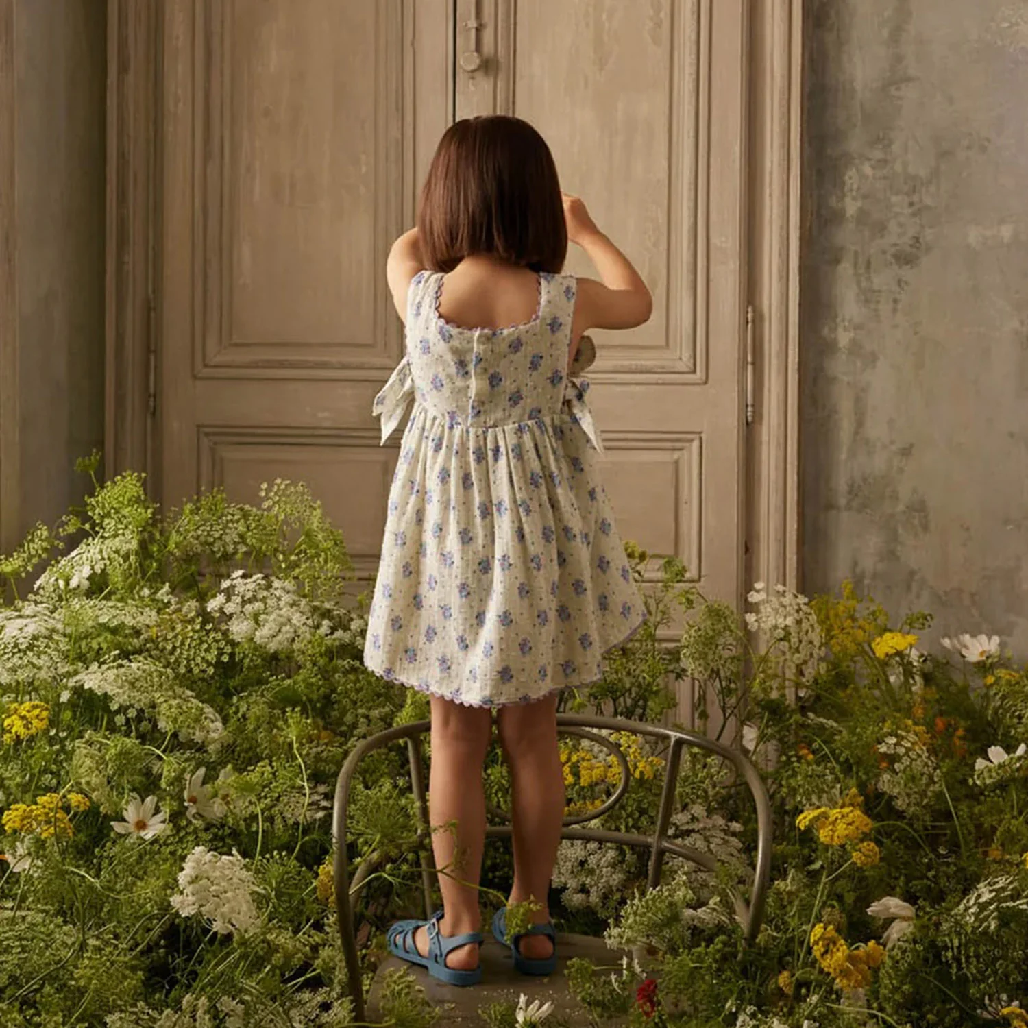 Kids Cotton Aloisa Dress - Cream Flower Dunes - Image 5