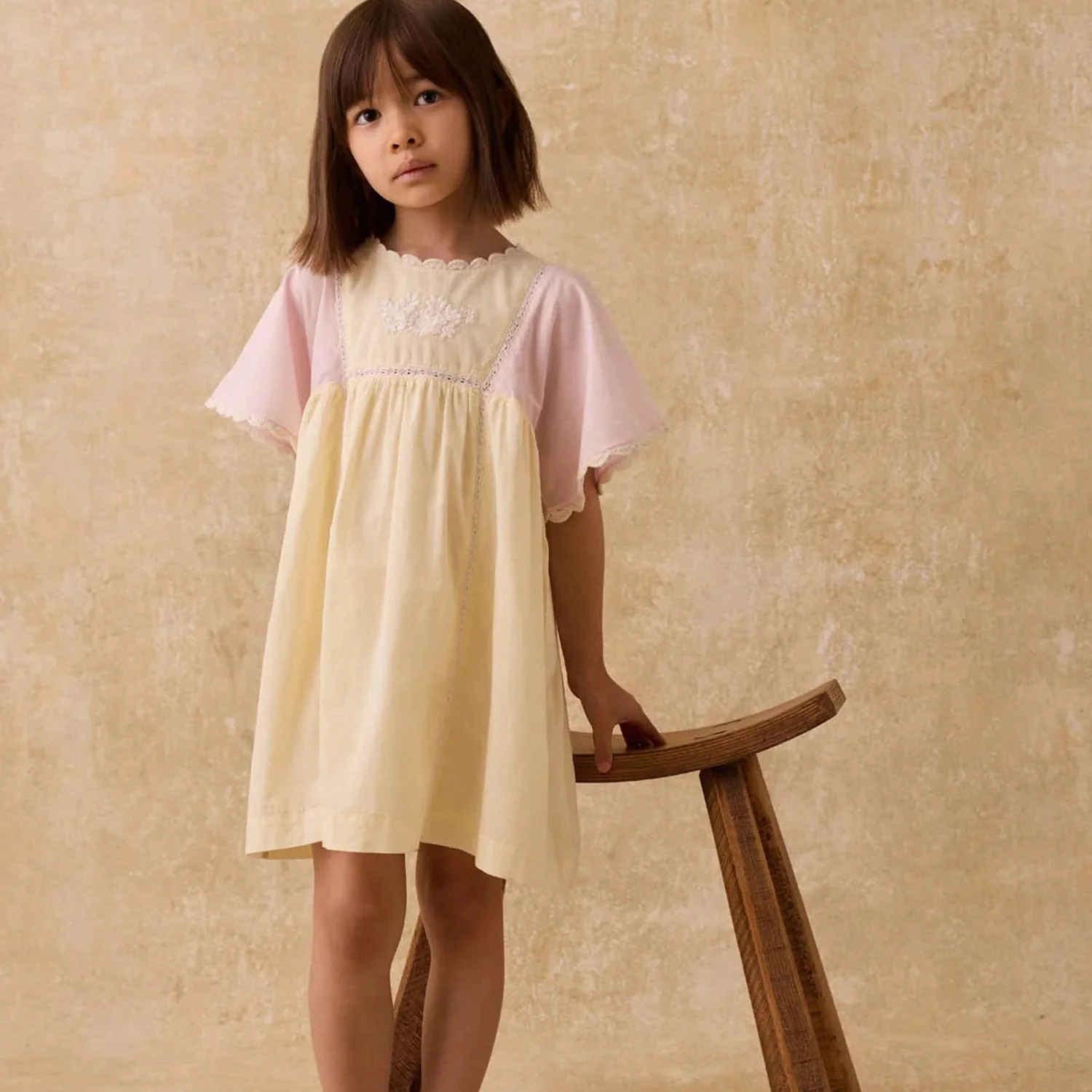 Kids Cotton Aurora Dress - Pink & Yellow