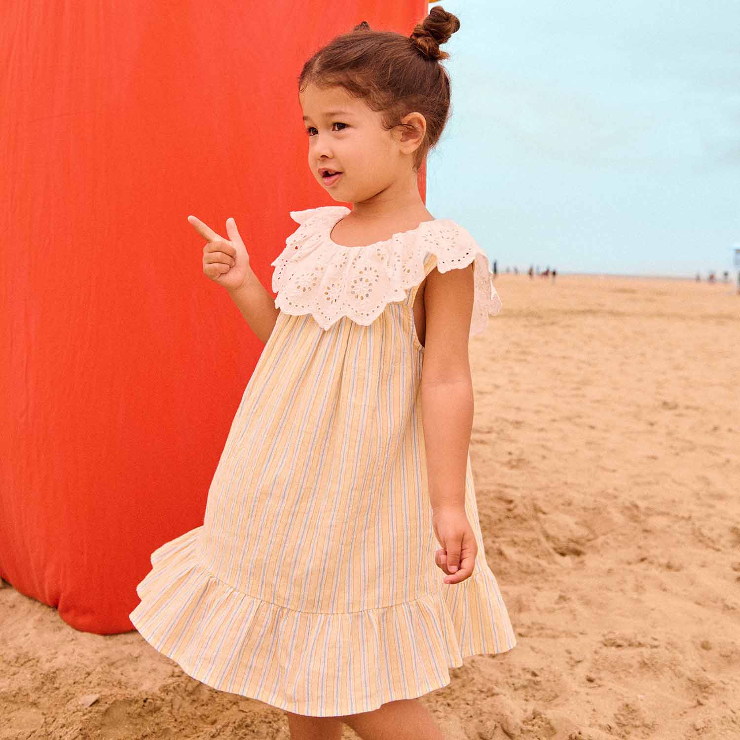 Kids Cotton Danya Dress - Yellow Sunny Stripe - Image 3