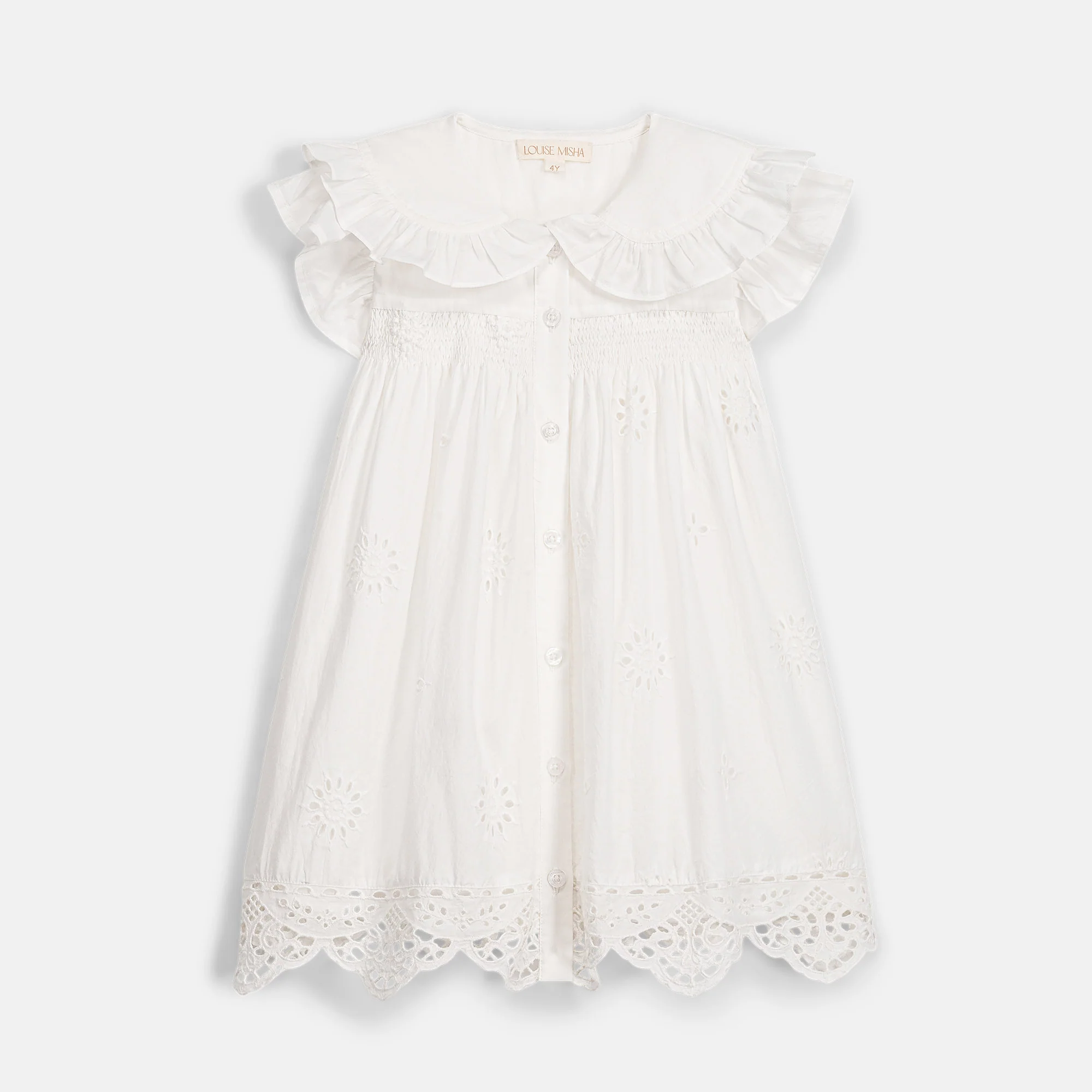 Kids Cotton Mia Dress - Off White Schiffli - Image 2