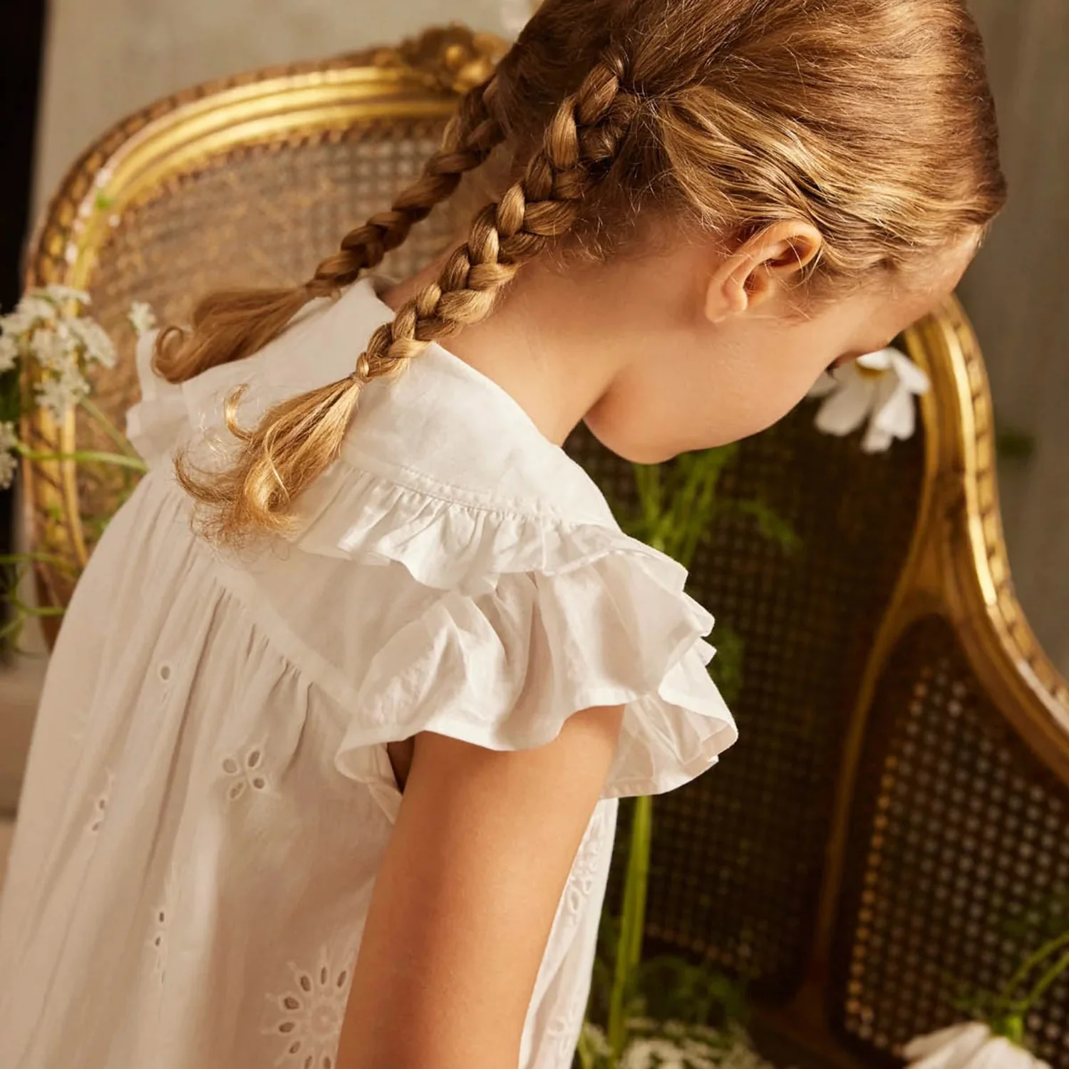 Kids Cotton Mia Dress - Off White Schiffli - Image 3