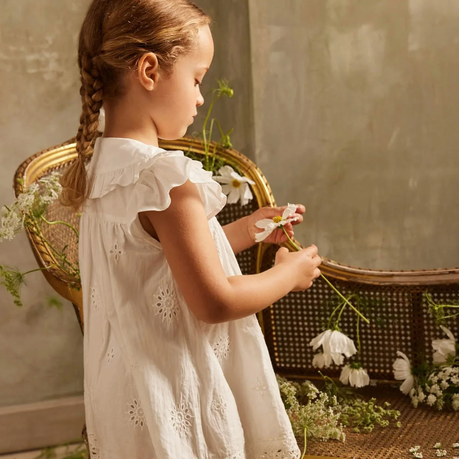 Kids Cotton Mia Dress - Off White Schiffli - Image 4