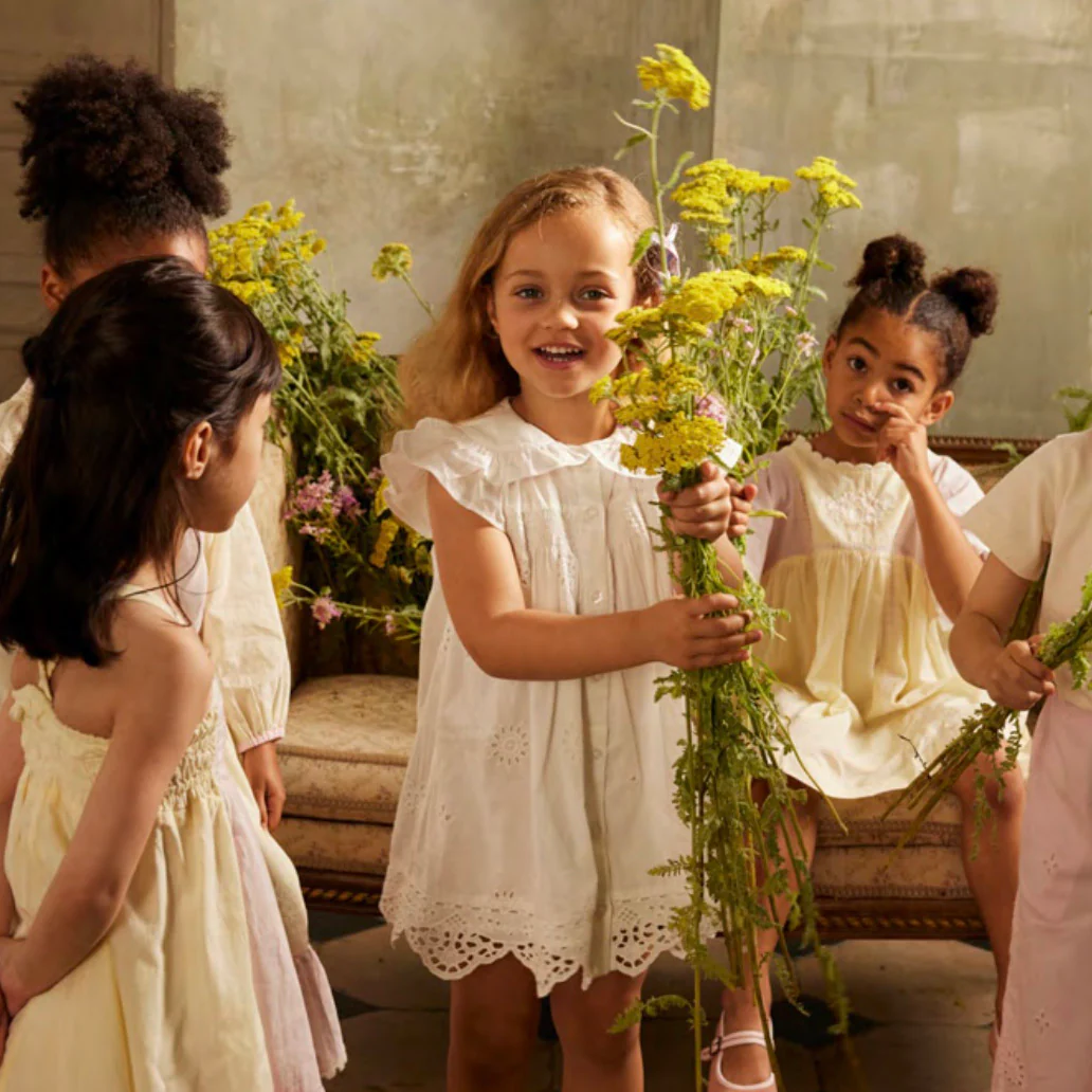 Kids Cotton Mia Dress - Off White Schiffli - Image 8