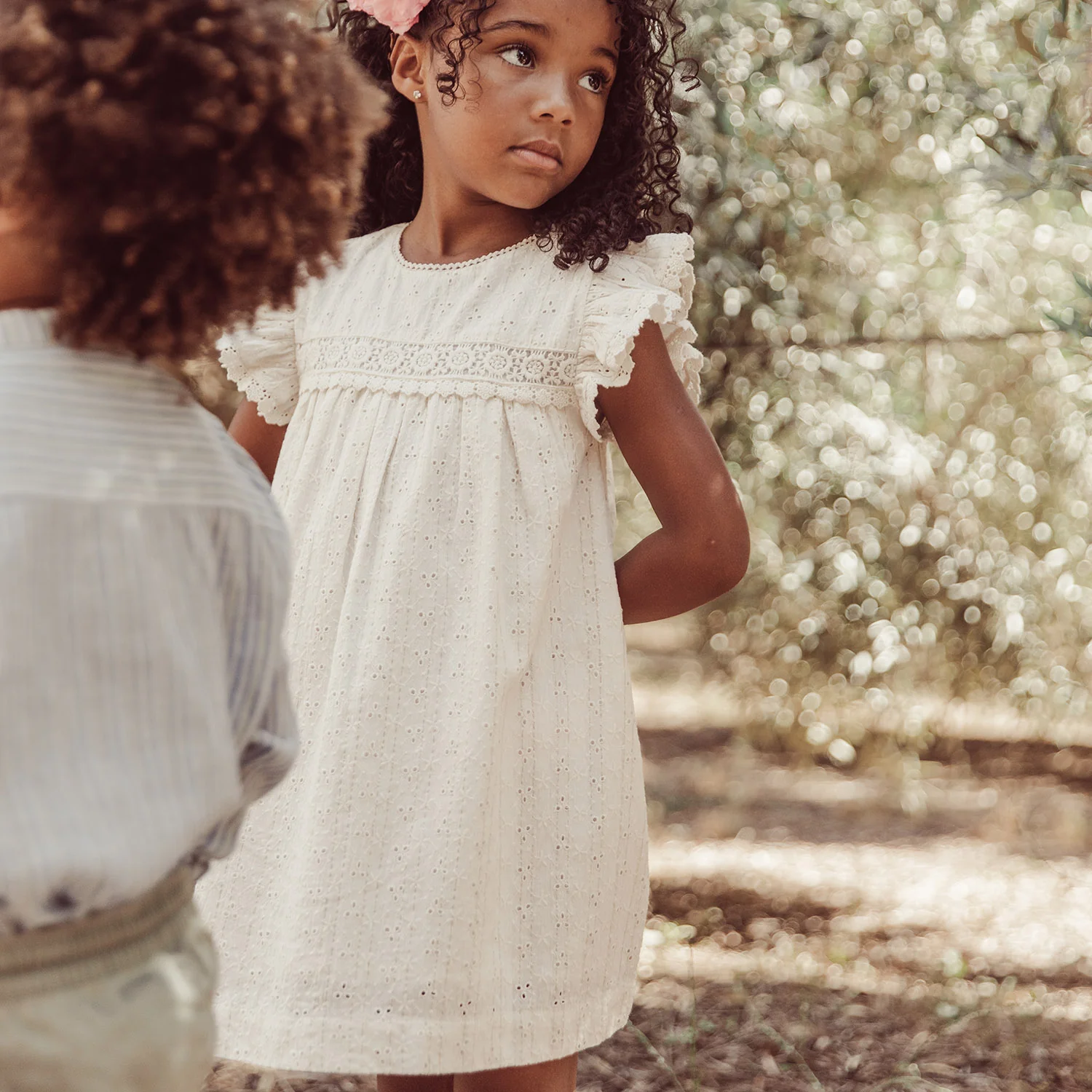 Kids Cotton Shantiya Dress - Cream - Image 3