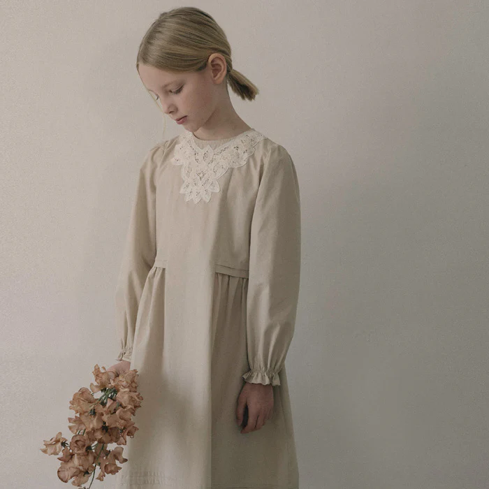 Kids Cotton Brenna Dress - Beige
