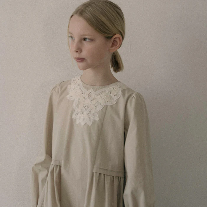 Kids Cotton Brenna Dress - Beige - Image 3