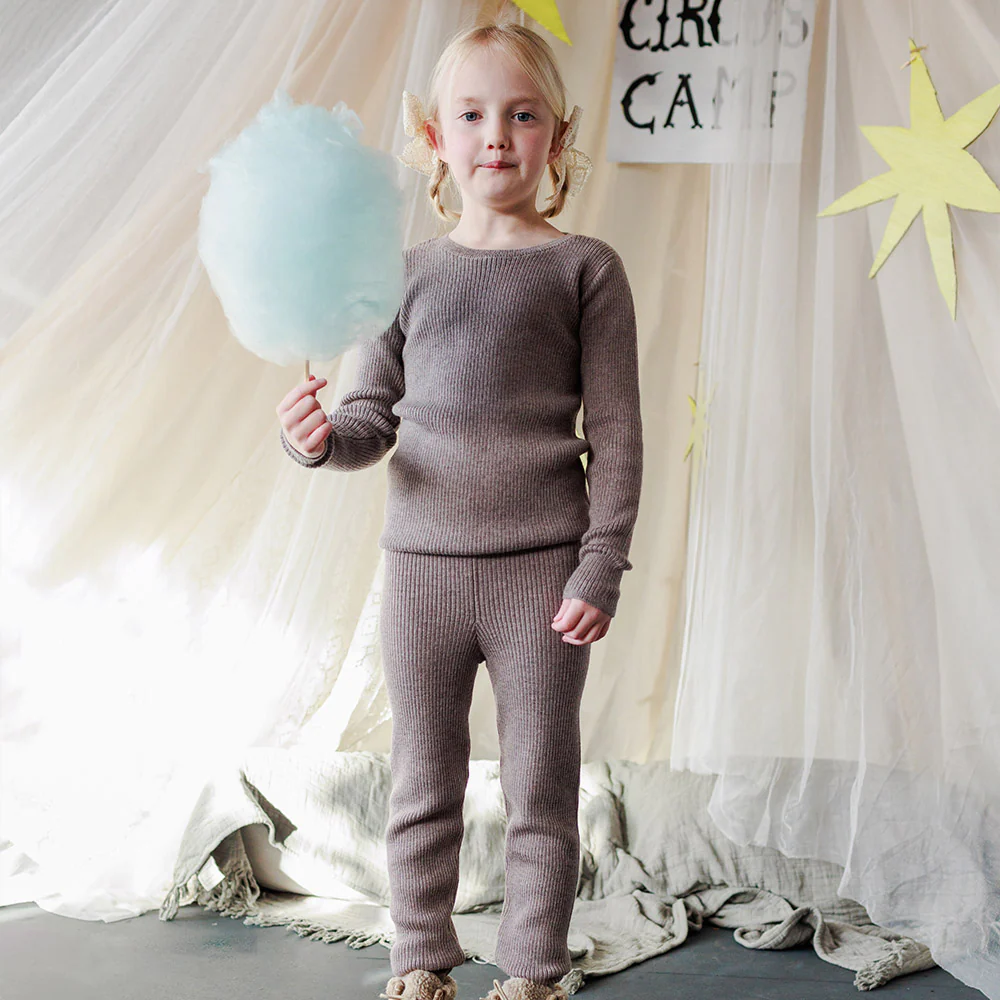 Baby & Kids Merino Wool Skinny Rib Leggings - Tapir - Image 3