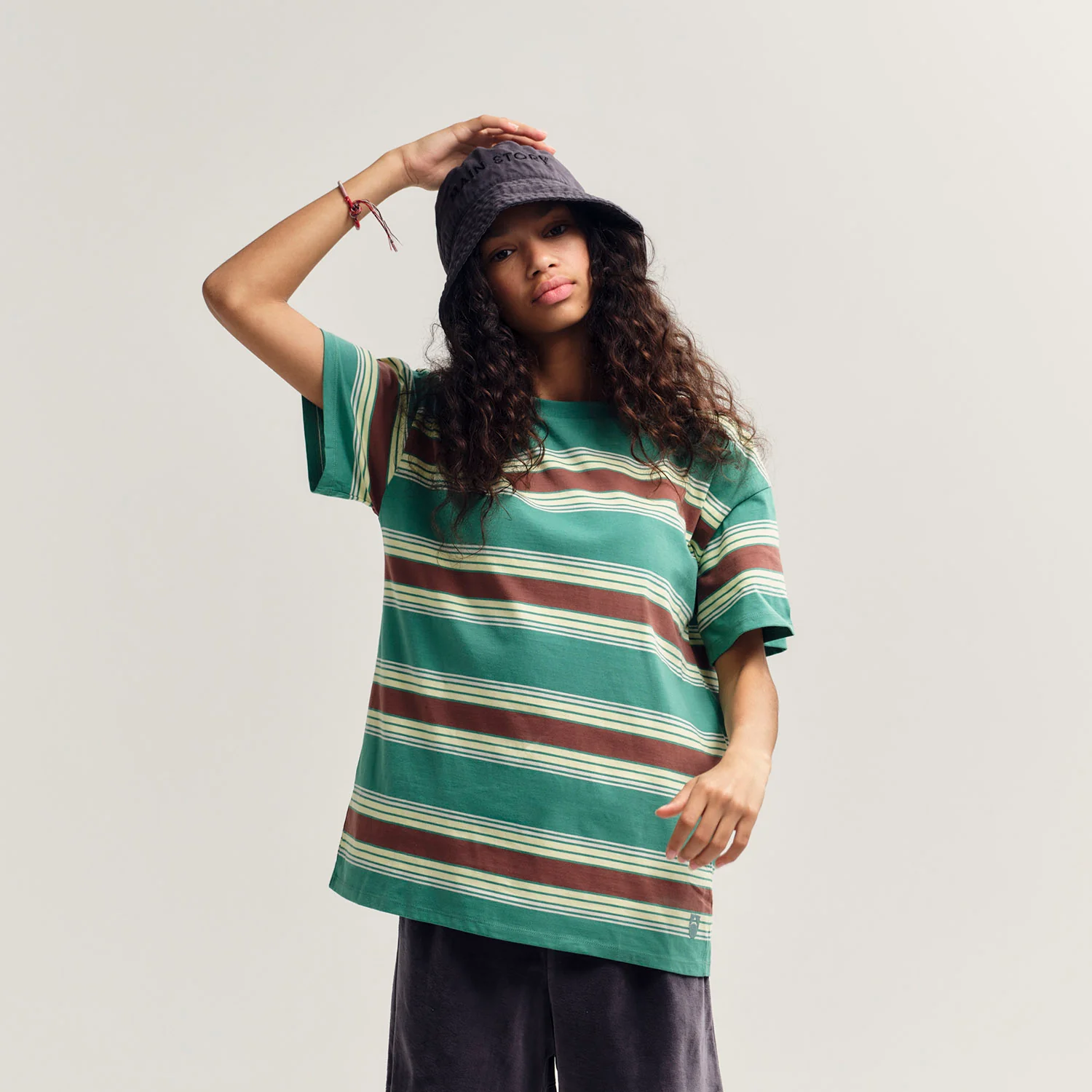 Kids Cotton Loose Tee - Bottle Green Stripe - Image 3