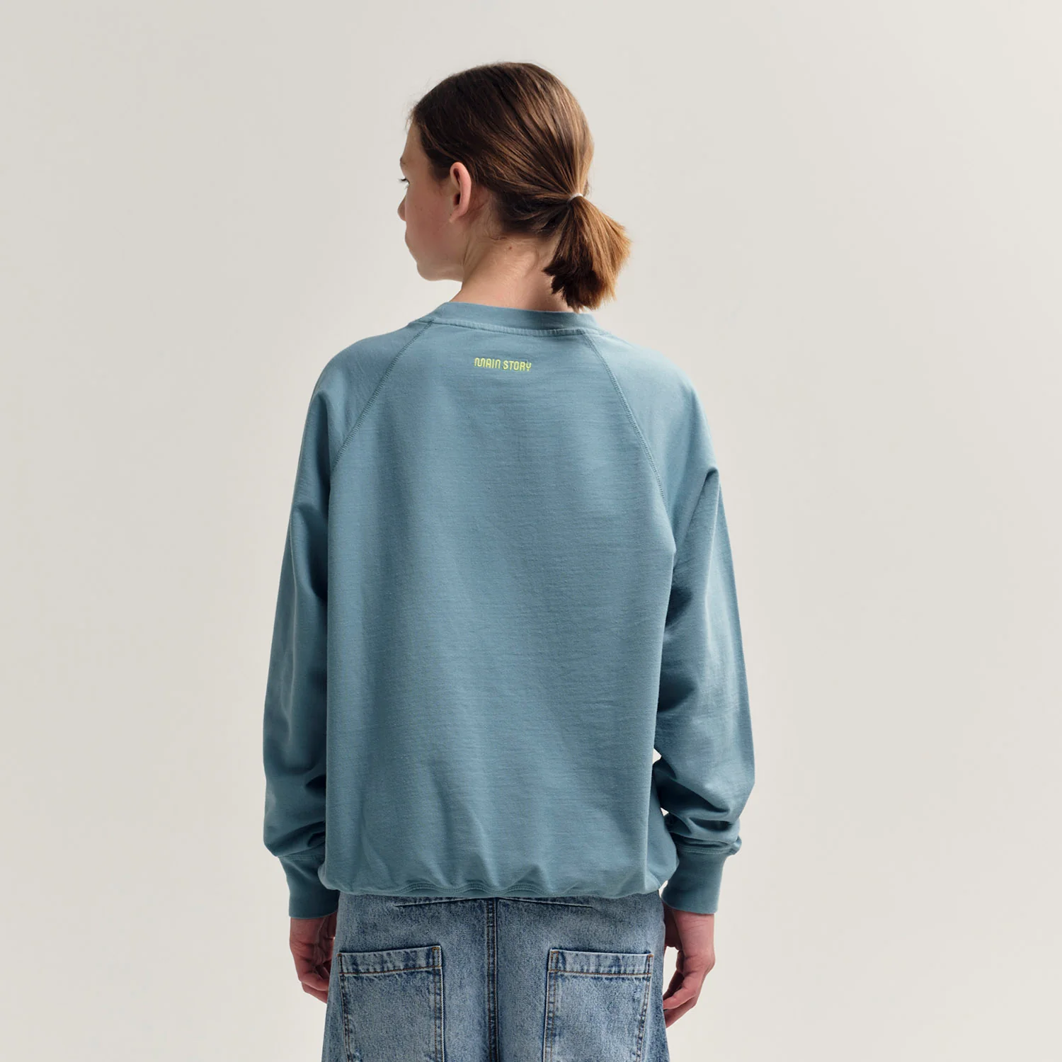 Kids Cotton Raglan Sweatshirt - Smoke Blue - Image 3