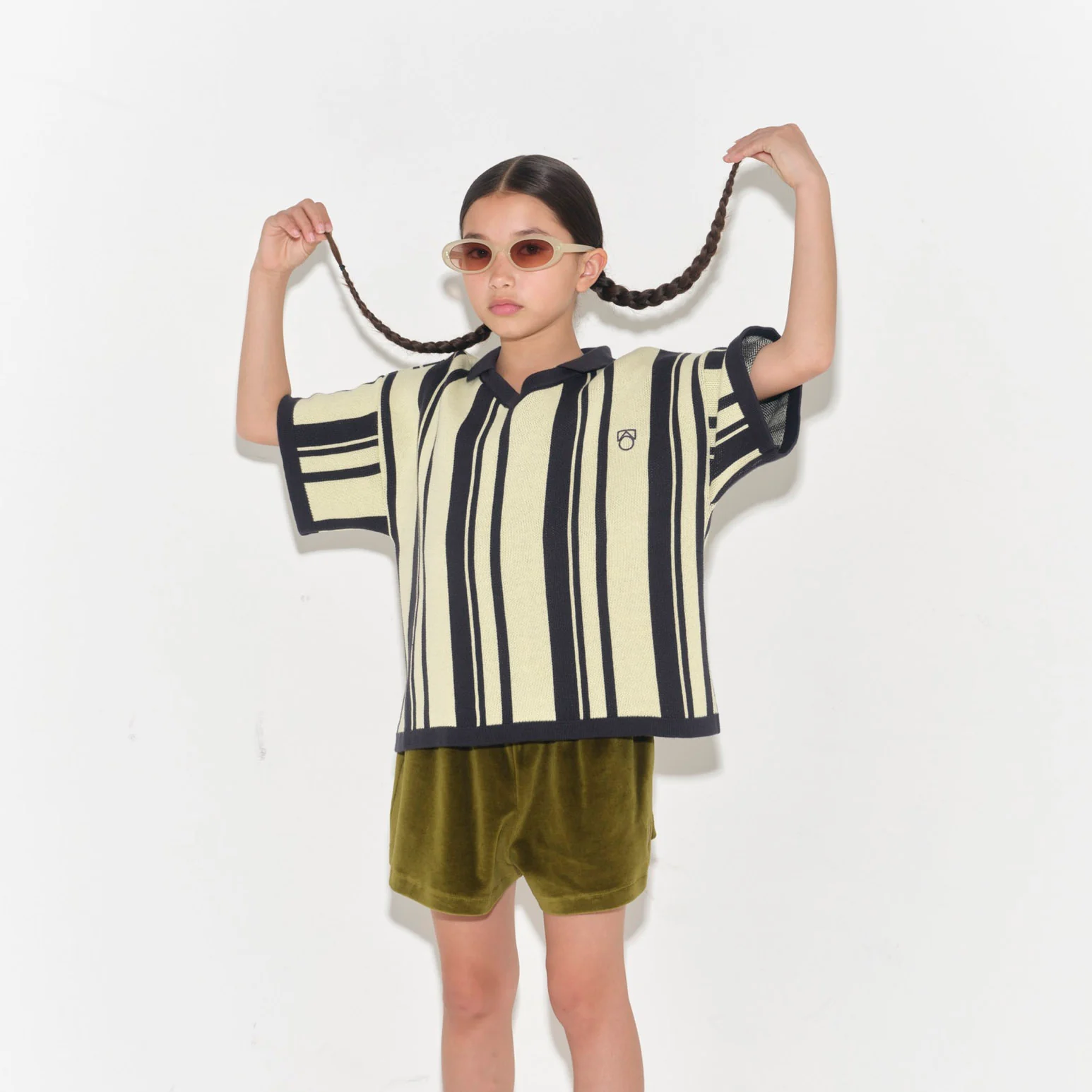 Kids Cotton Velour Track Short - Avocado - Image 3
