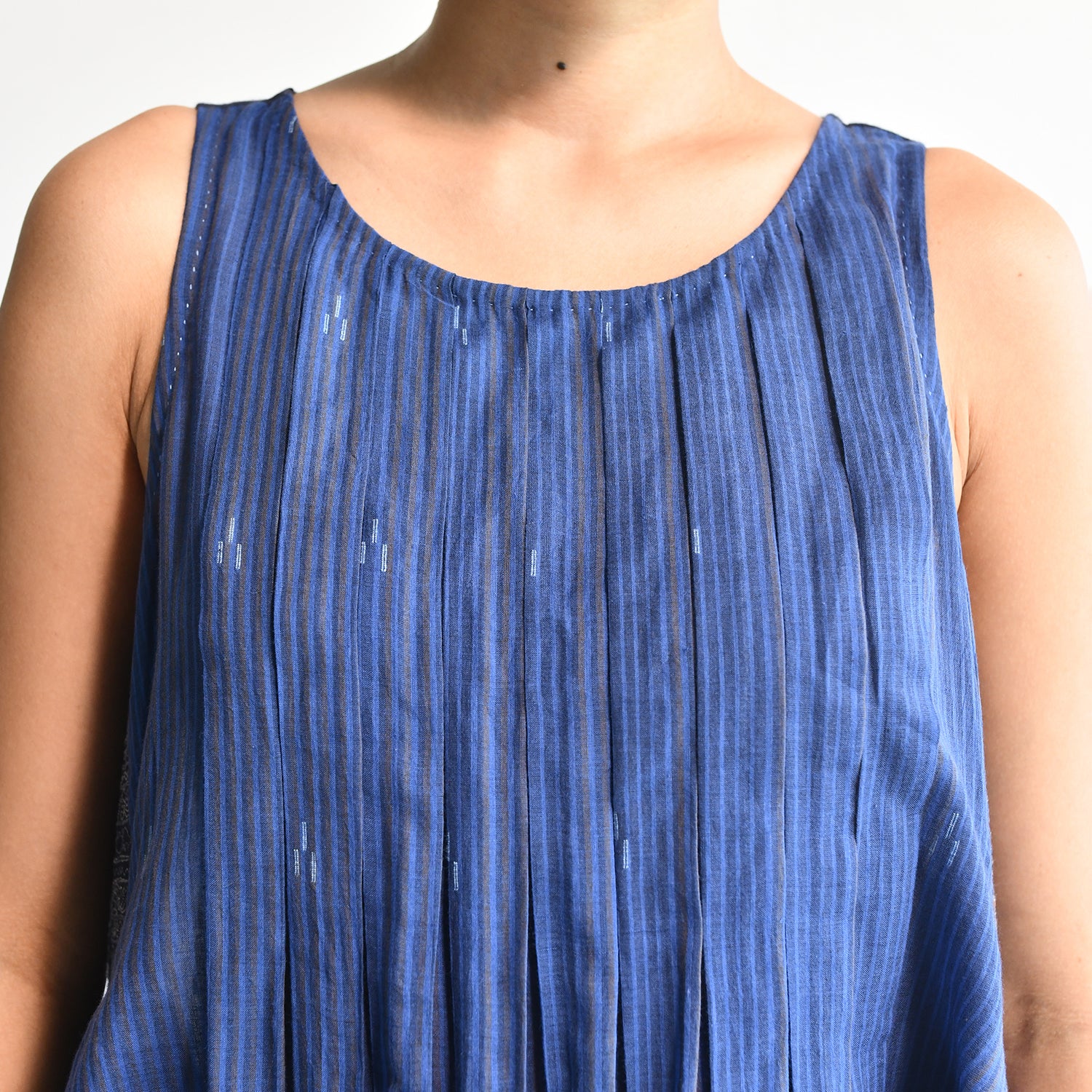 Women's Handloomed Cotton Mahdi Dress - Cornflower Blue - Image 2