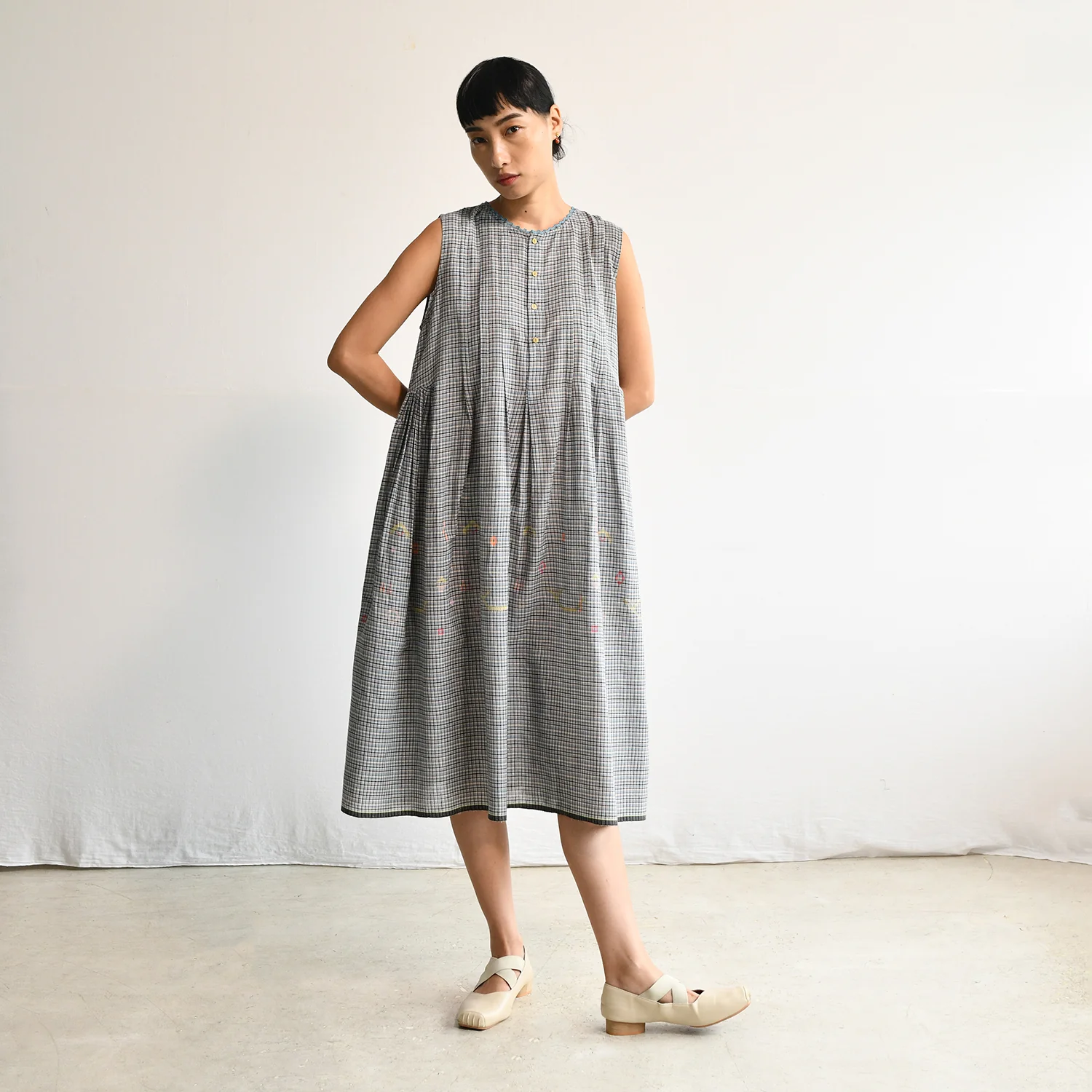 Women's Handloomed Cotton Nori Dress - Sepia Check