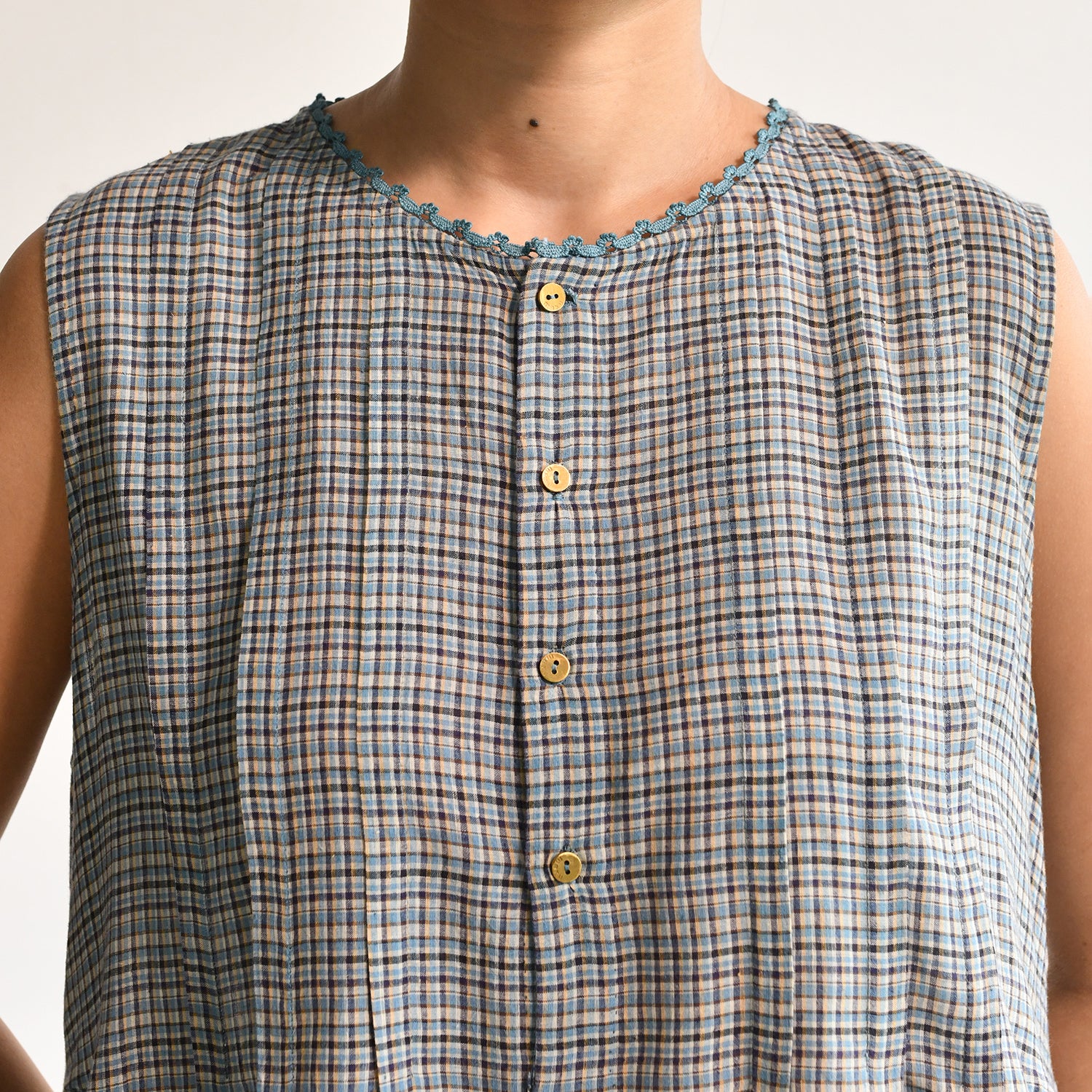 Women's Handloomed Cotton Nori Dress - Sepia Check - Image 2