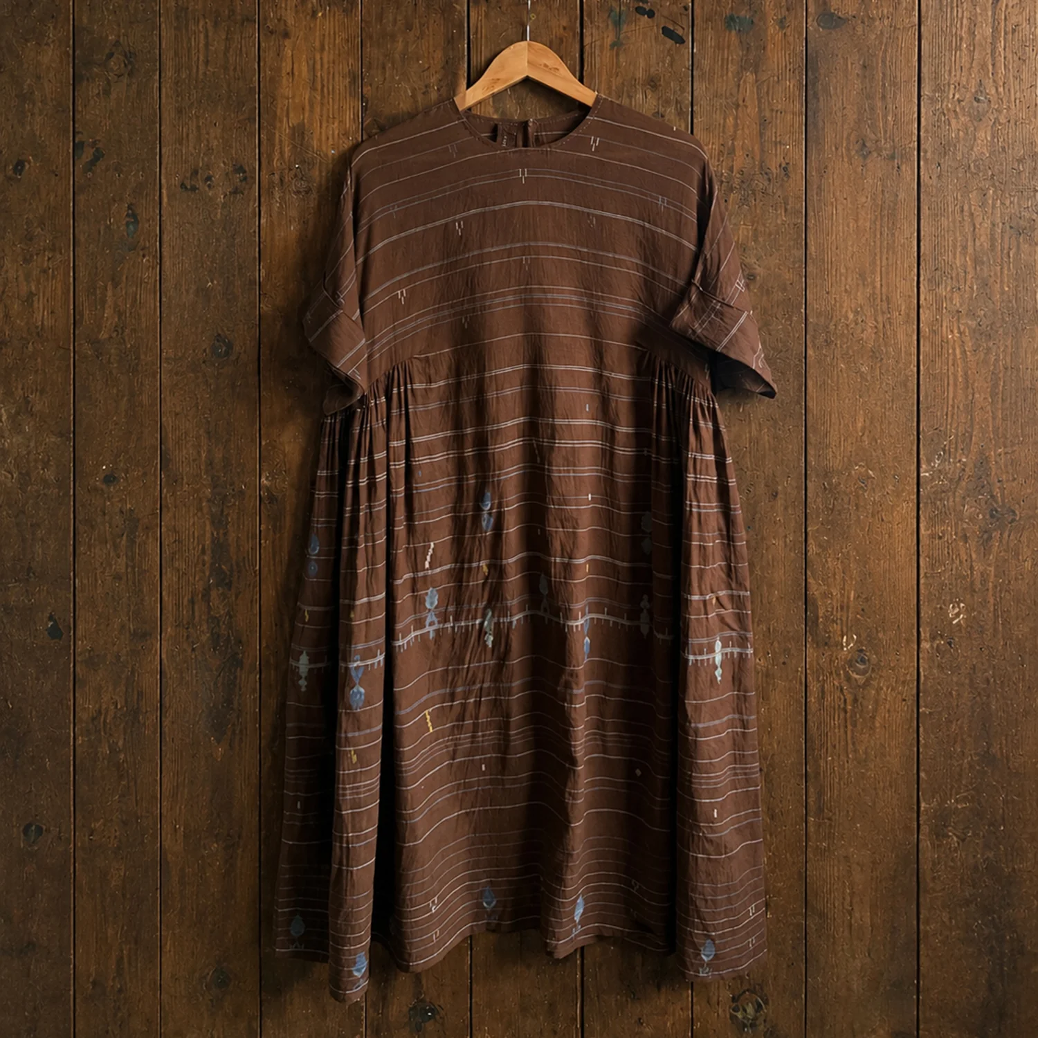 Women's Handloomed Cotton Summer Dress - Brown Stripe