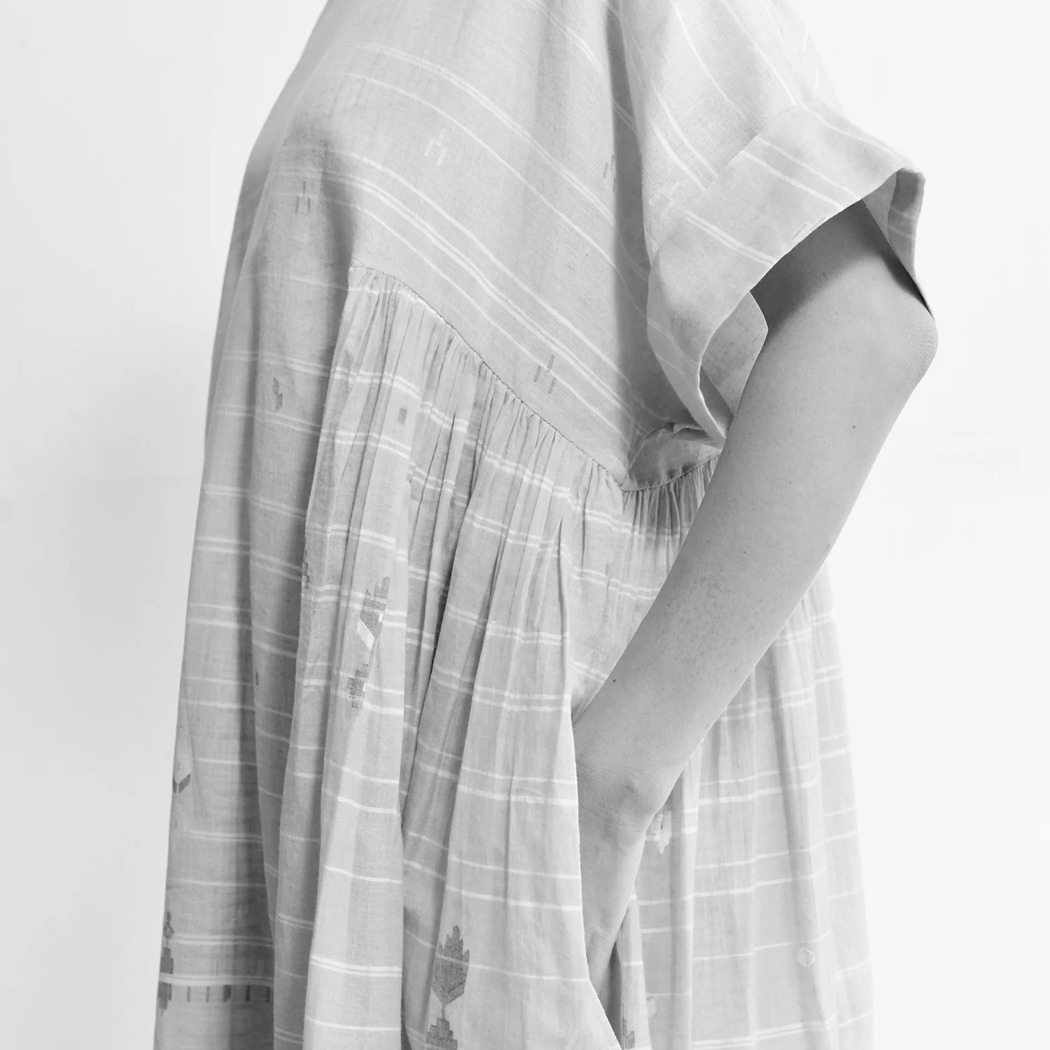 Women's Handloomed Cotton Summer Dress - Brown Stripe - Image 10