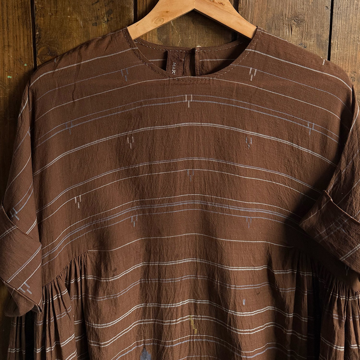 Women's Handloomed Cotton Summer Dress - Brown Stripe - Image 2