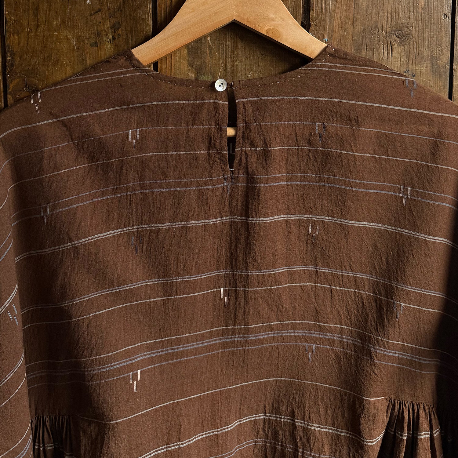 Women's Handloomed Cotton Summer Dress - Brown Stripe - Image 5