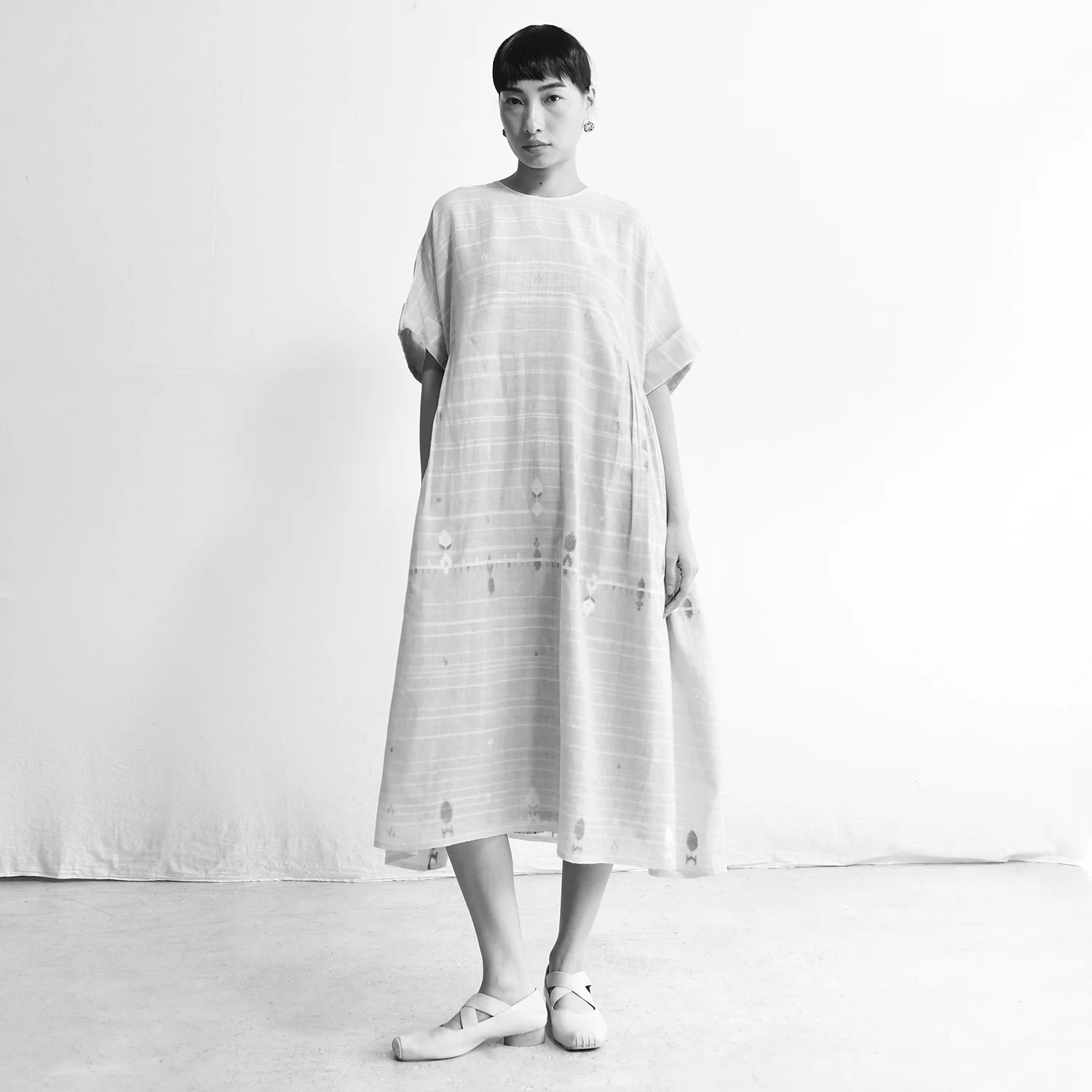 Women's Handloomed Cotton Summer Dress - Brown Stripe - Image 6