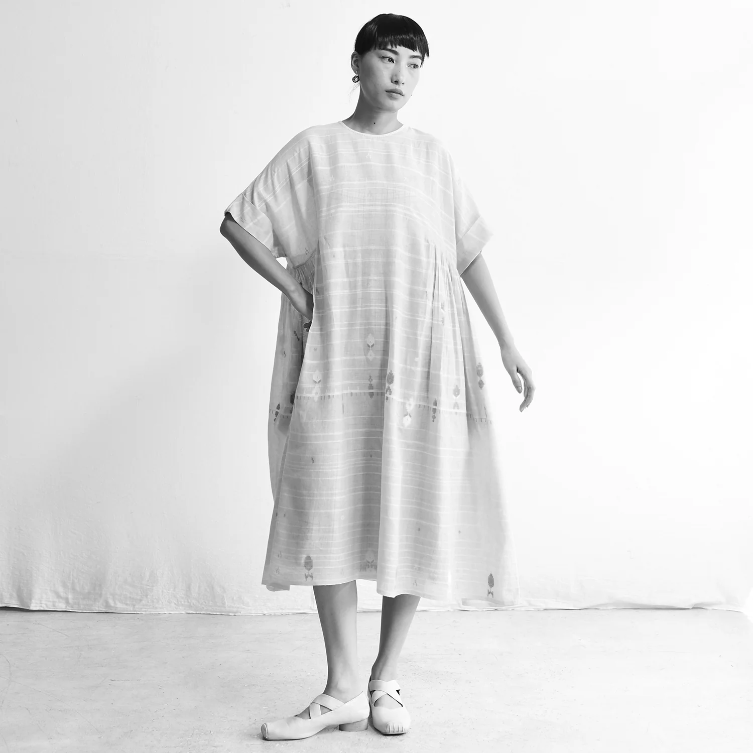 Women's Handloomed Cotton Summer Dress - Brown Stripe - Image 7