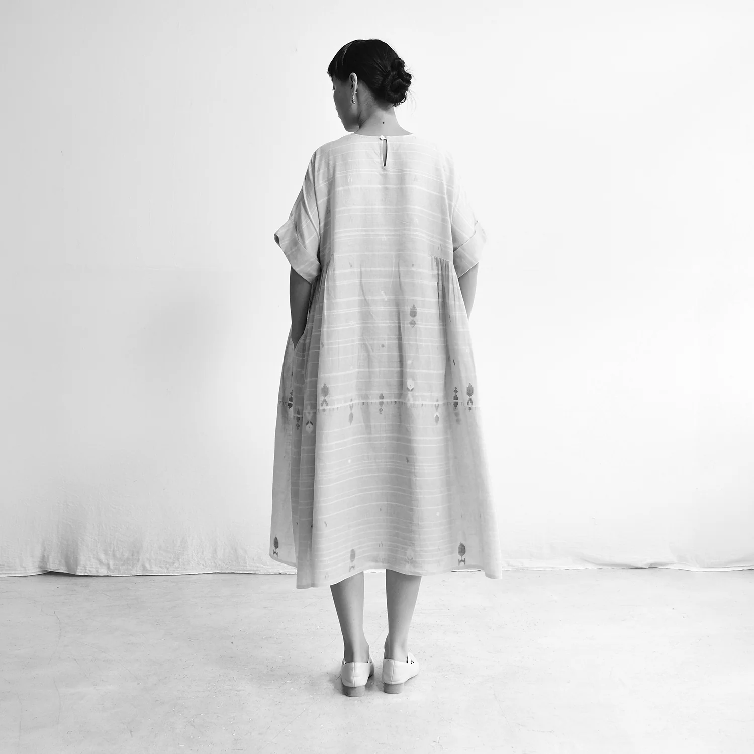 Women's Handloomed Cotton Summer Dress - Brown Stripe - Image 9