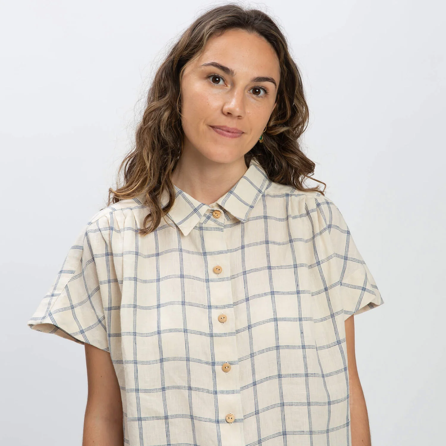 Women's Linen Blouse - Blue Net - Image 4