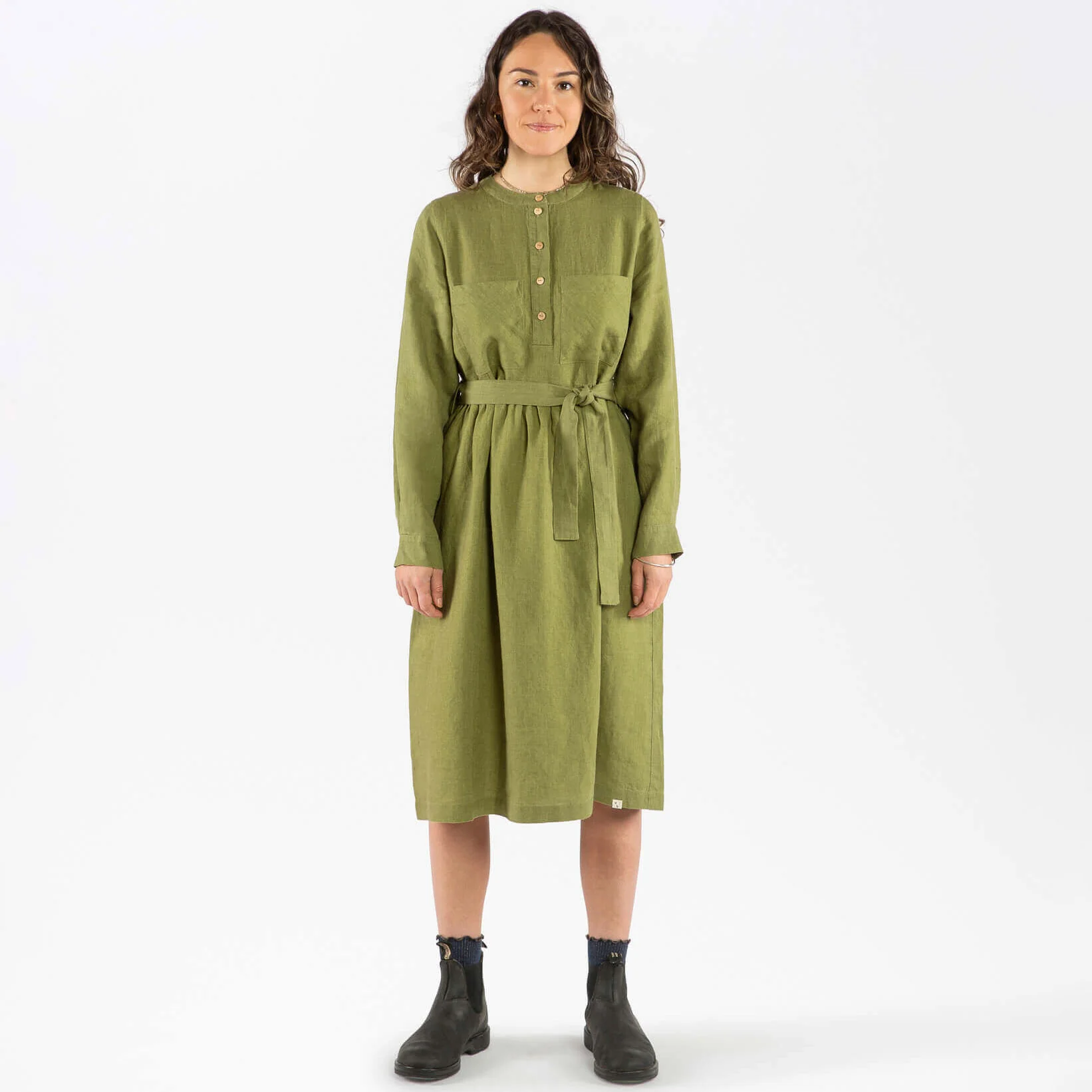 Women's Linen Belted Dress - Cardamom - Image 4